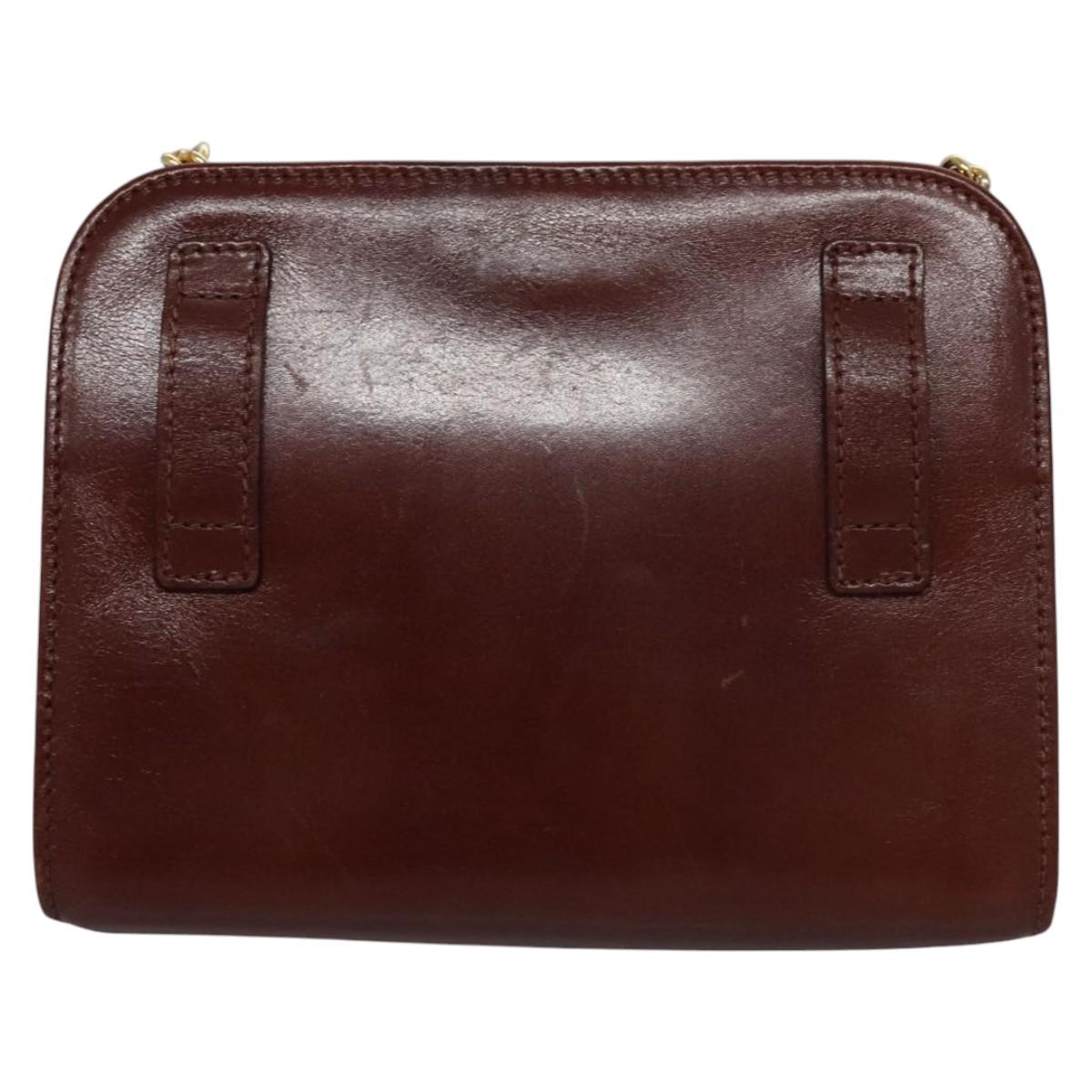 Salvatore Ferragamo Chain Gancini Shoulder Bag Leather Brown Gold Auth bs23090