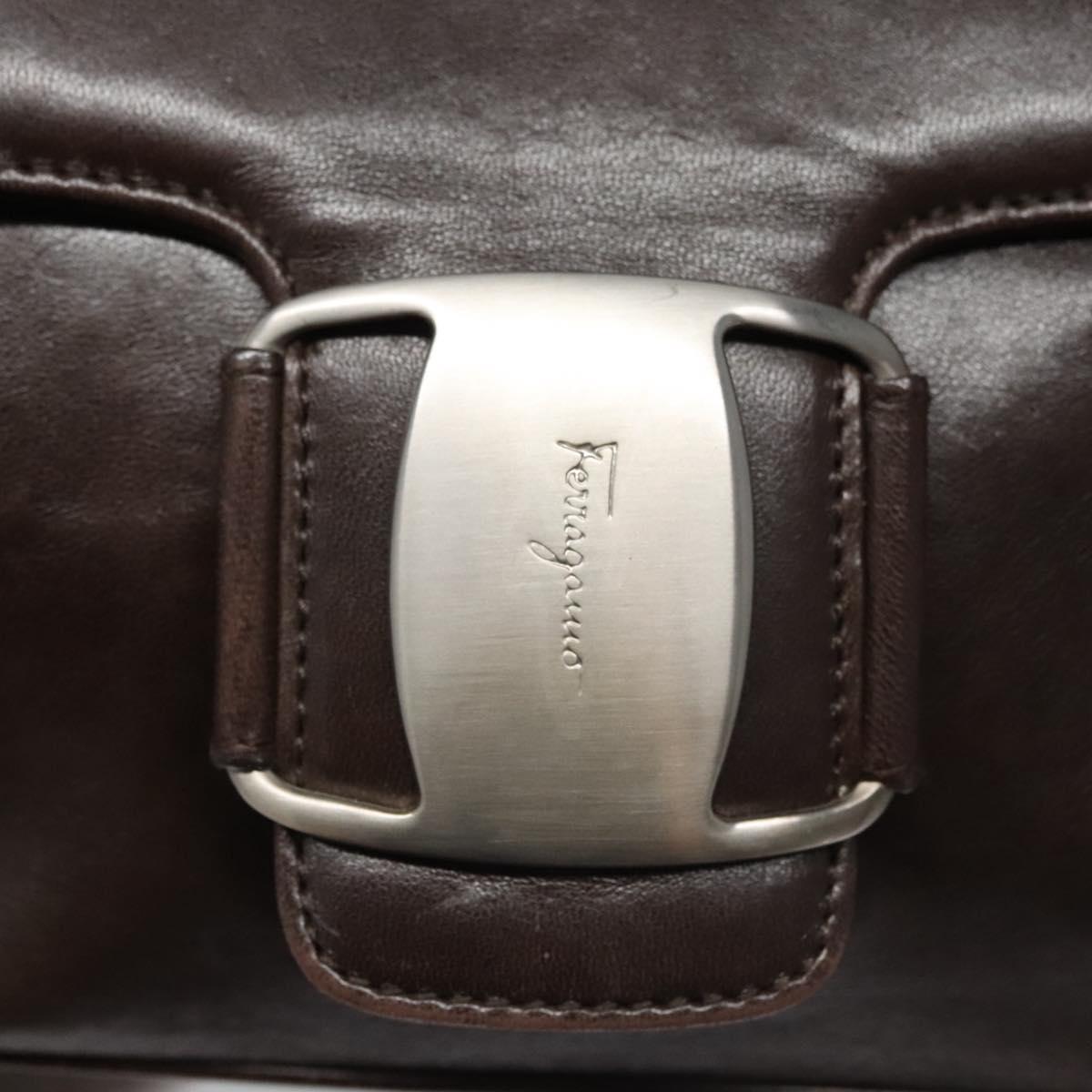Salvatore Ferragamo Shoulder Bag Leather Brown Silver Auth bs23091