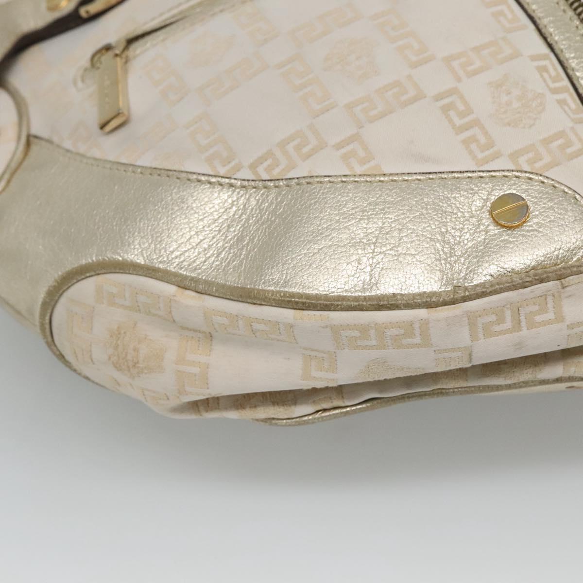 Gianni Versace Shoulder Bag Canvas Leather White Gold Auth bs23095