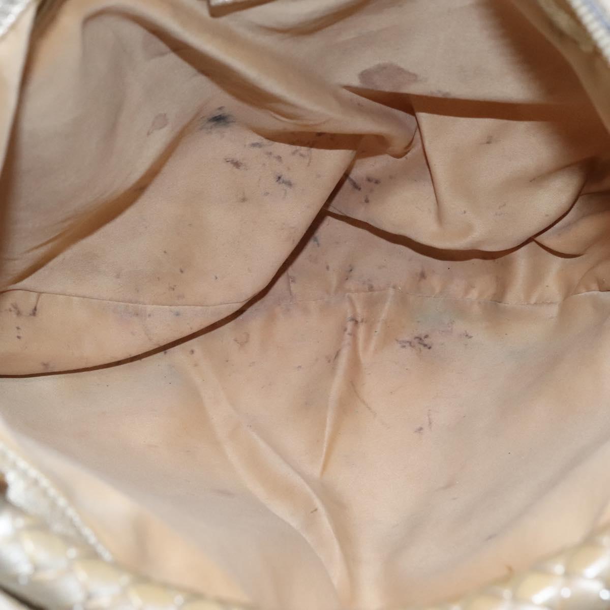 Gianni Versace Shoulder Bag Canvas Leather White Gold Auth bs23095