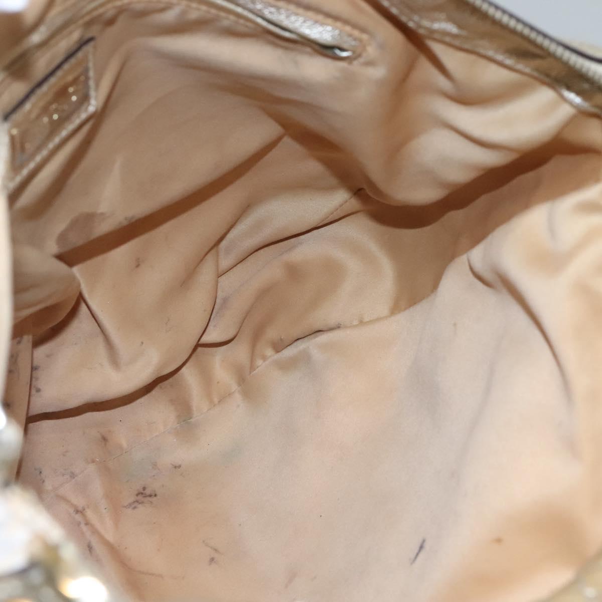 Gianni Versace Shoulder Bag Canvas Leather White Gold Auth bs23095