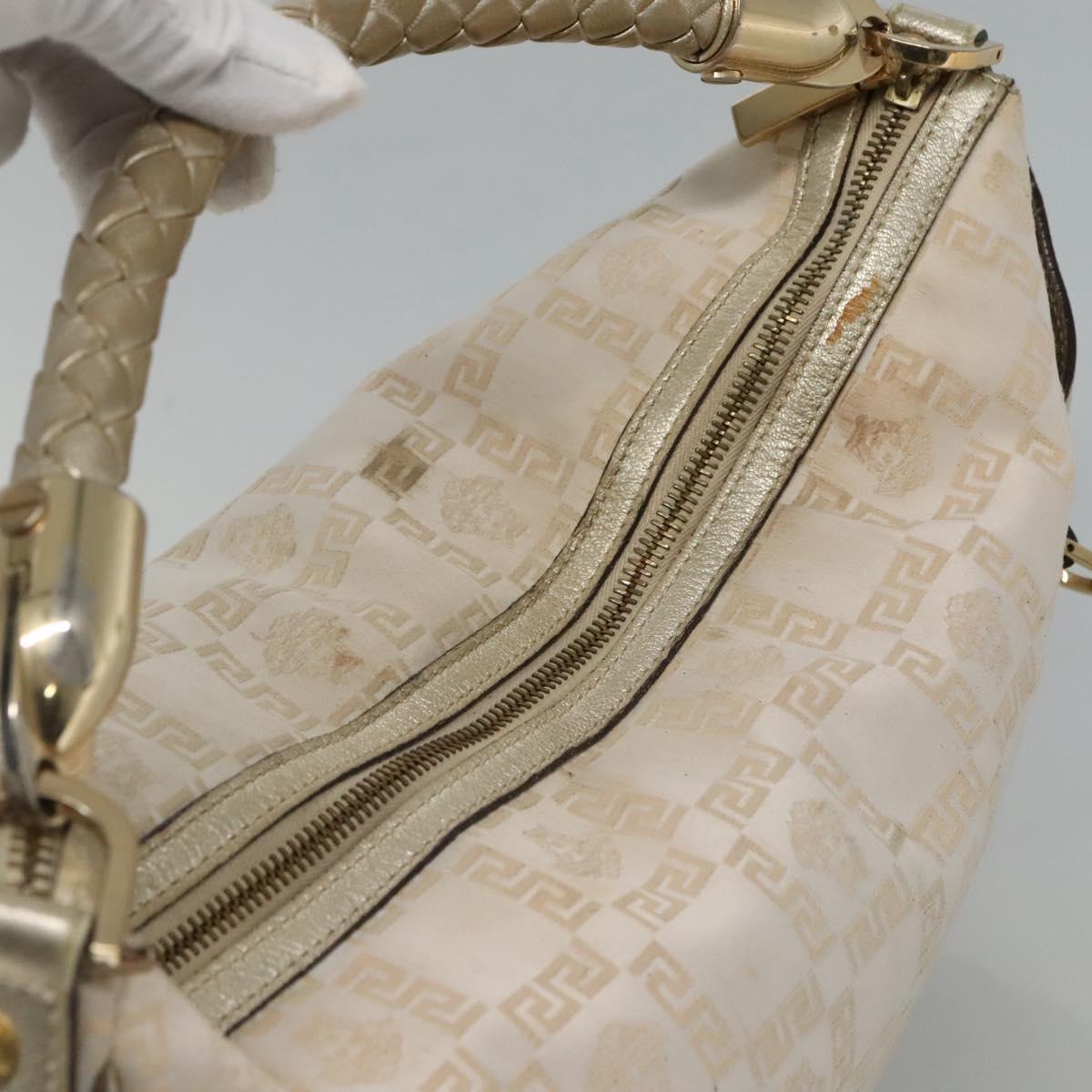 Gianni Versace Shoulder Bag Canvas Leather White Gold Auth bs23095