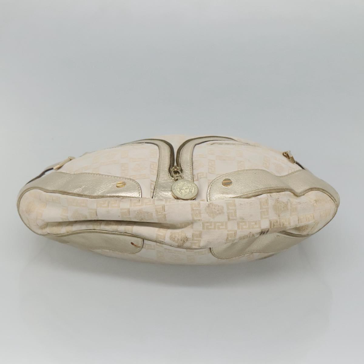 Gianni Versace Shoulder Bag Canvas Leather White Gold Auth bs23095