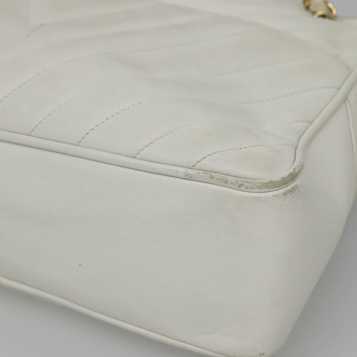 CHANEL Chain V Stitch Shoulder Bag Lamb Skin White CC Auth bs23119