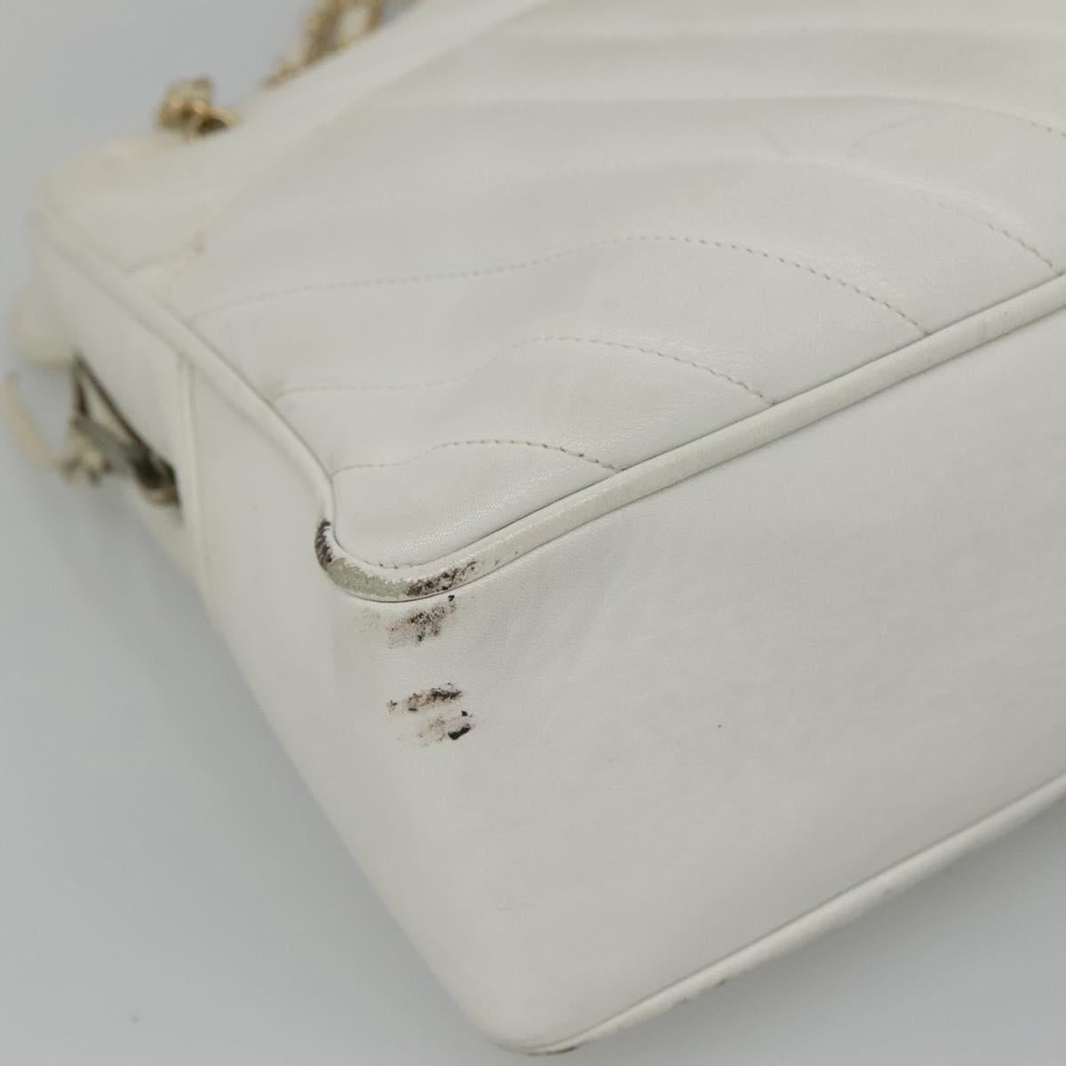 CHANEL Chain V Stitch Shoulder Bag Lamb Skin White CC Auth bs23119
