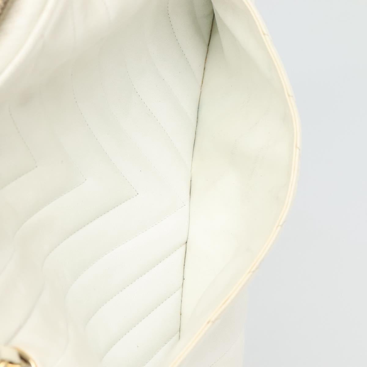 CHANEL Chain V Stitch Shoulder Bag Lamb Skin White CC Auth bs23119