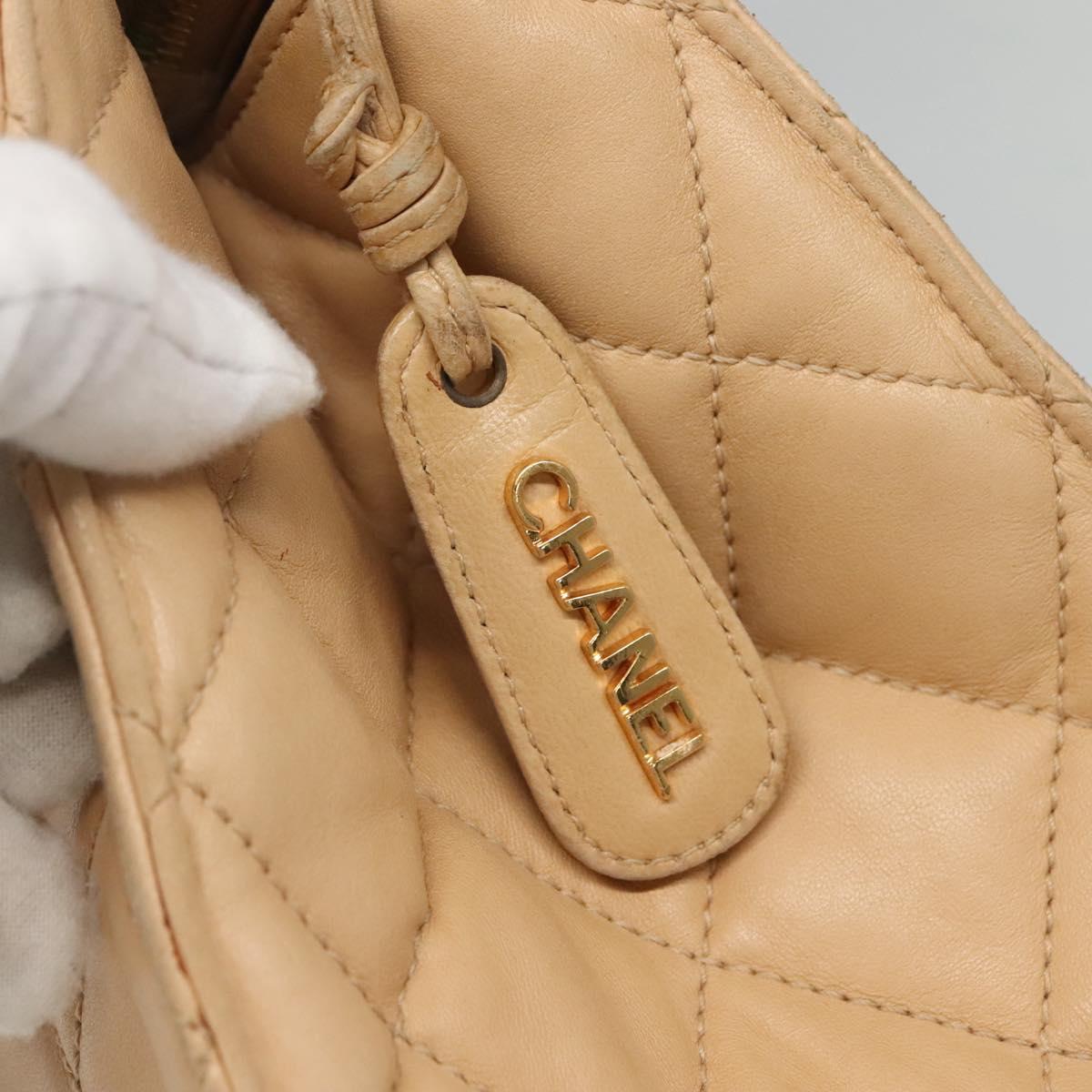 CHANEL Matelasse Shoulder Bag Lamb Skin Beige Gold CC Auth bs23120