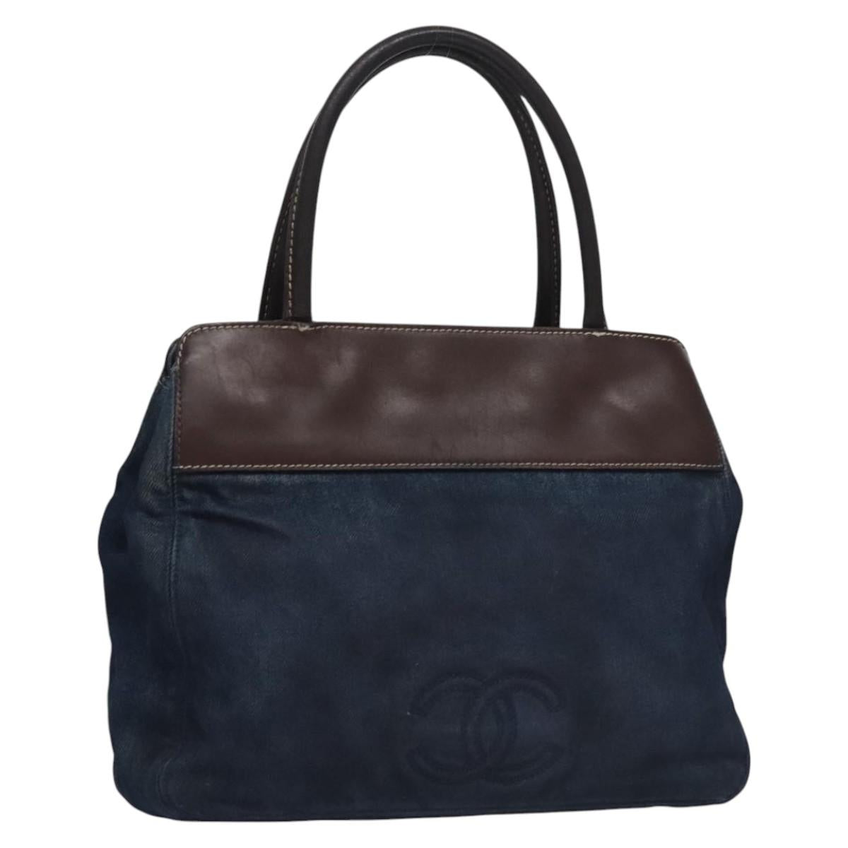 CHANEL Hand Bag Denim Blue CC Auth bs23137