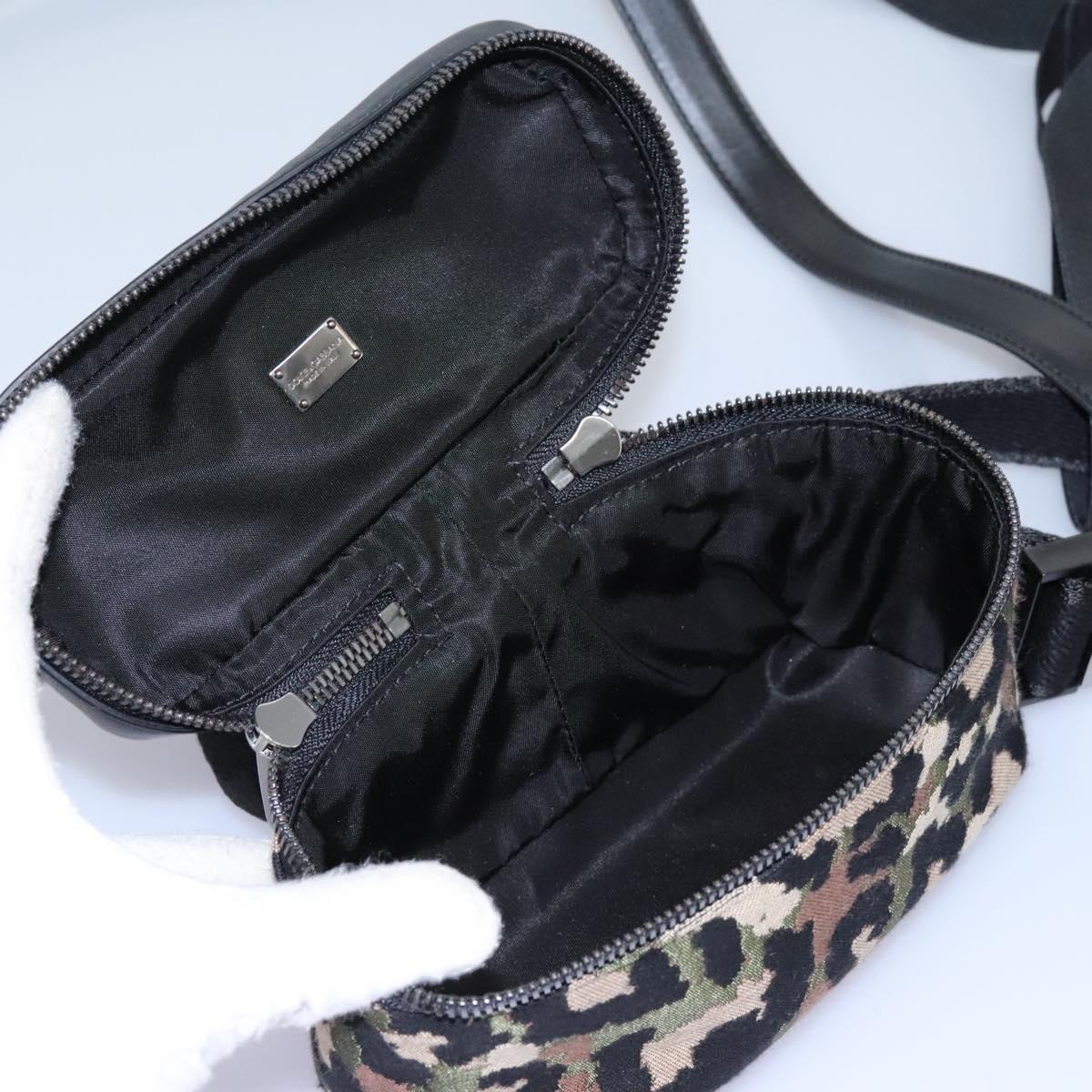 DOLCE&GABBANA Leopard Waist Bag Canvas Green Black Auth bs23142