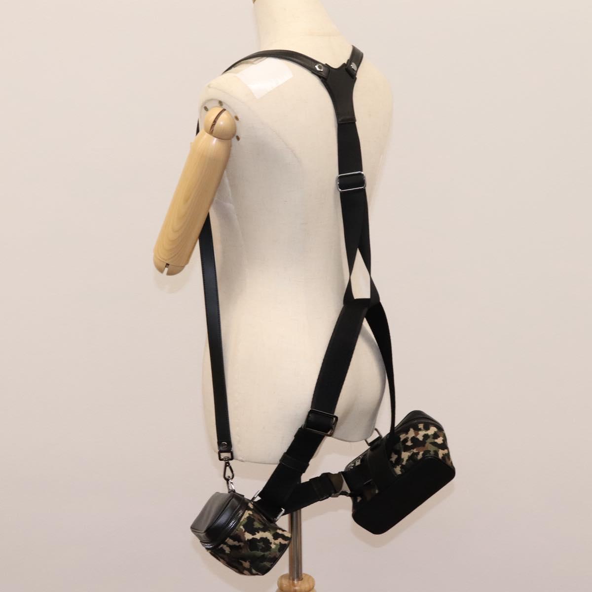 DOLCE&GABBANA Leopard Waist Bag Canvas Green Black Auth bs23142