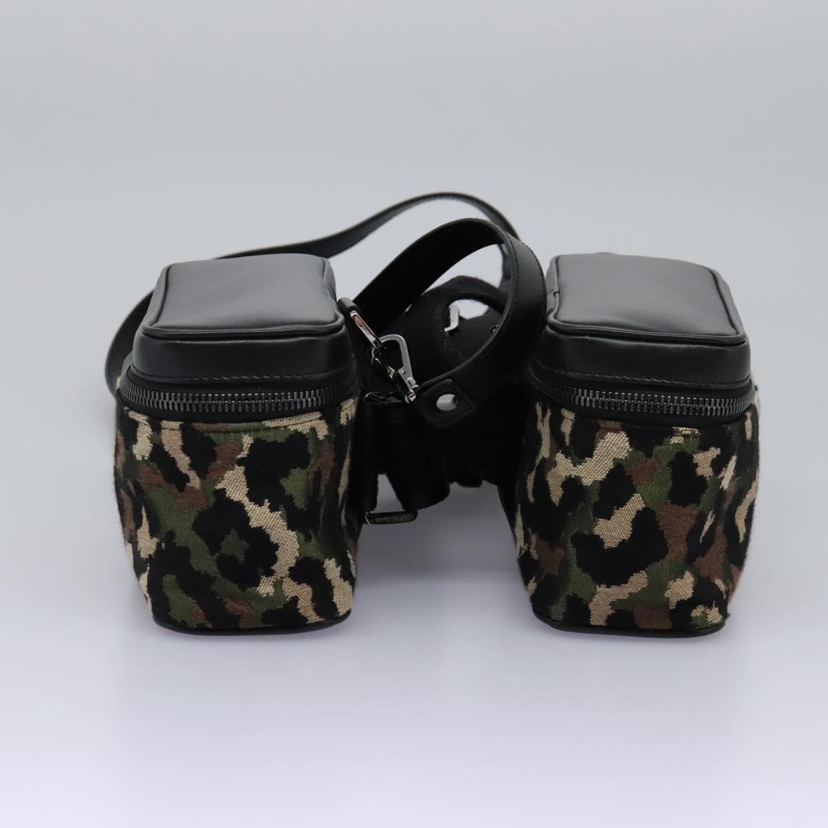 DOLCE&GABBANA Leopard Waist Bag Canvas Green Black Auth bs23142