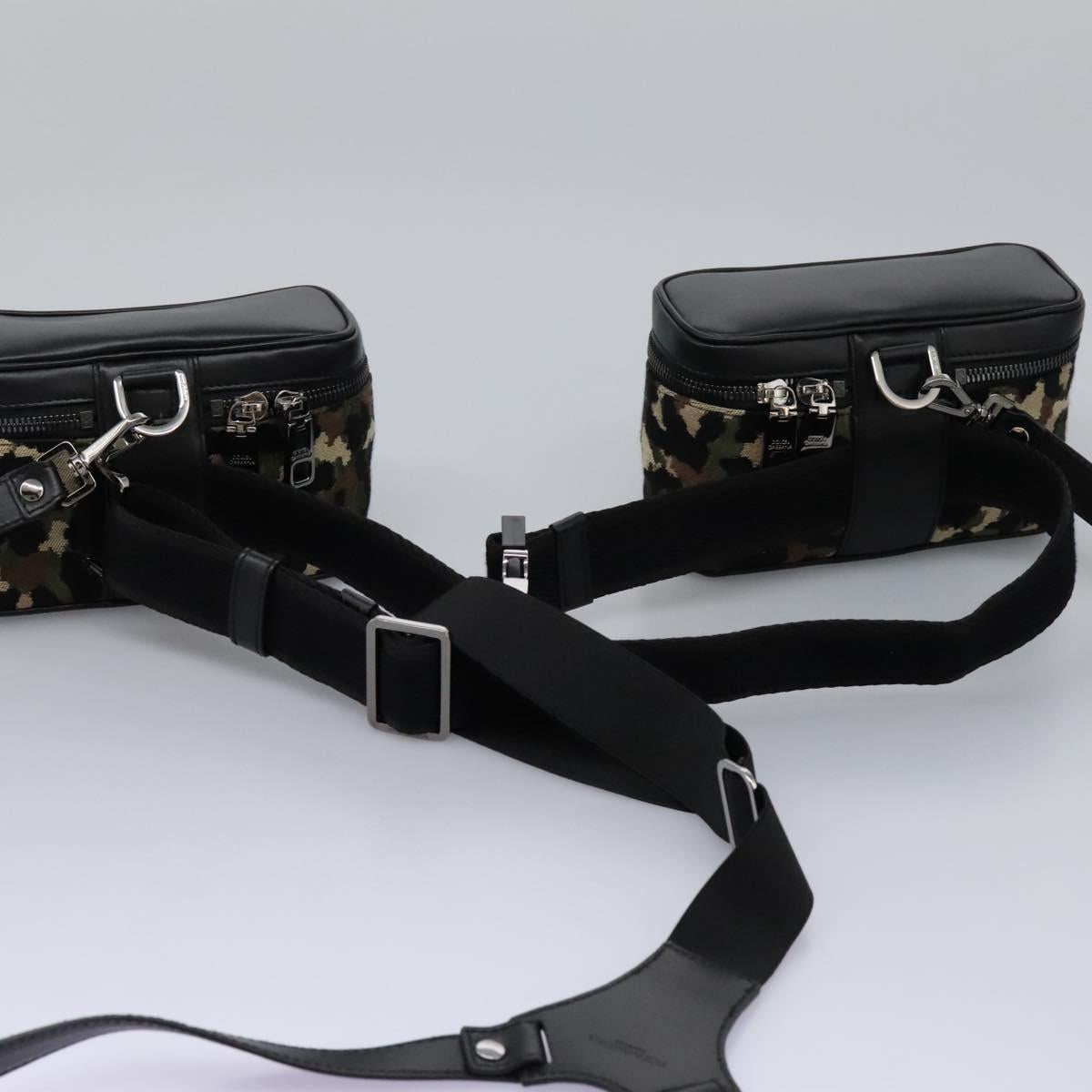 DOLCE&GABBANA Leopard Waist Bag Canvas Green Black Auth bs23142