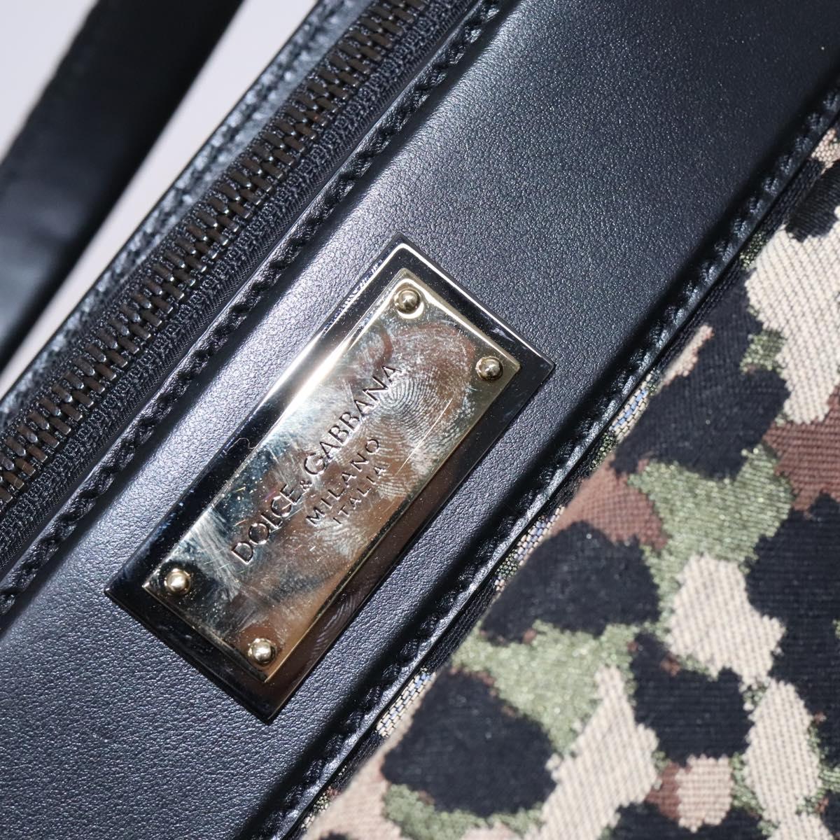 DOLCE&GABBANA Leopard Hand Bag Canvas 2way Green Black Auth bs23143