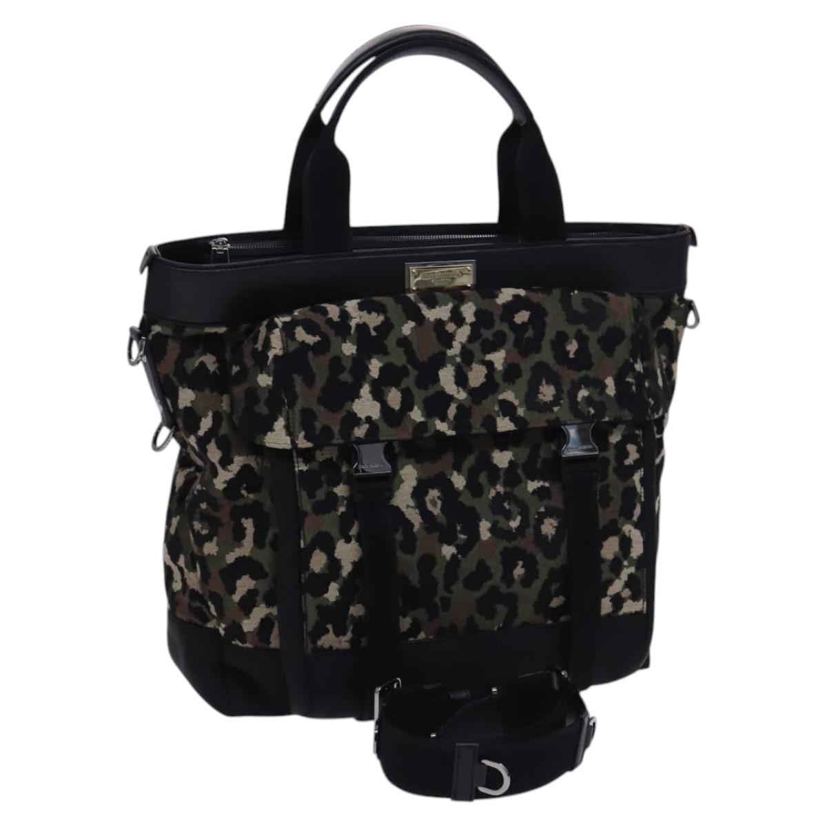 DOLCE&GABBANA Leopard Hand Bag Canvas 2way Green Black Auth bs23143