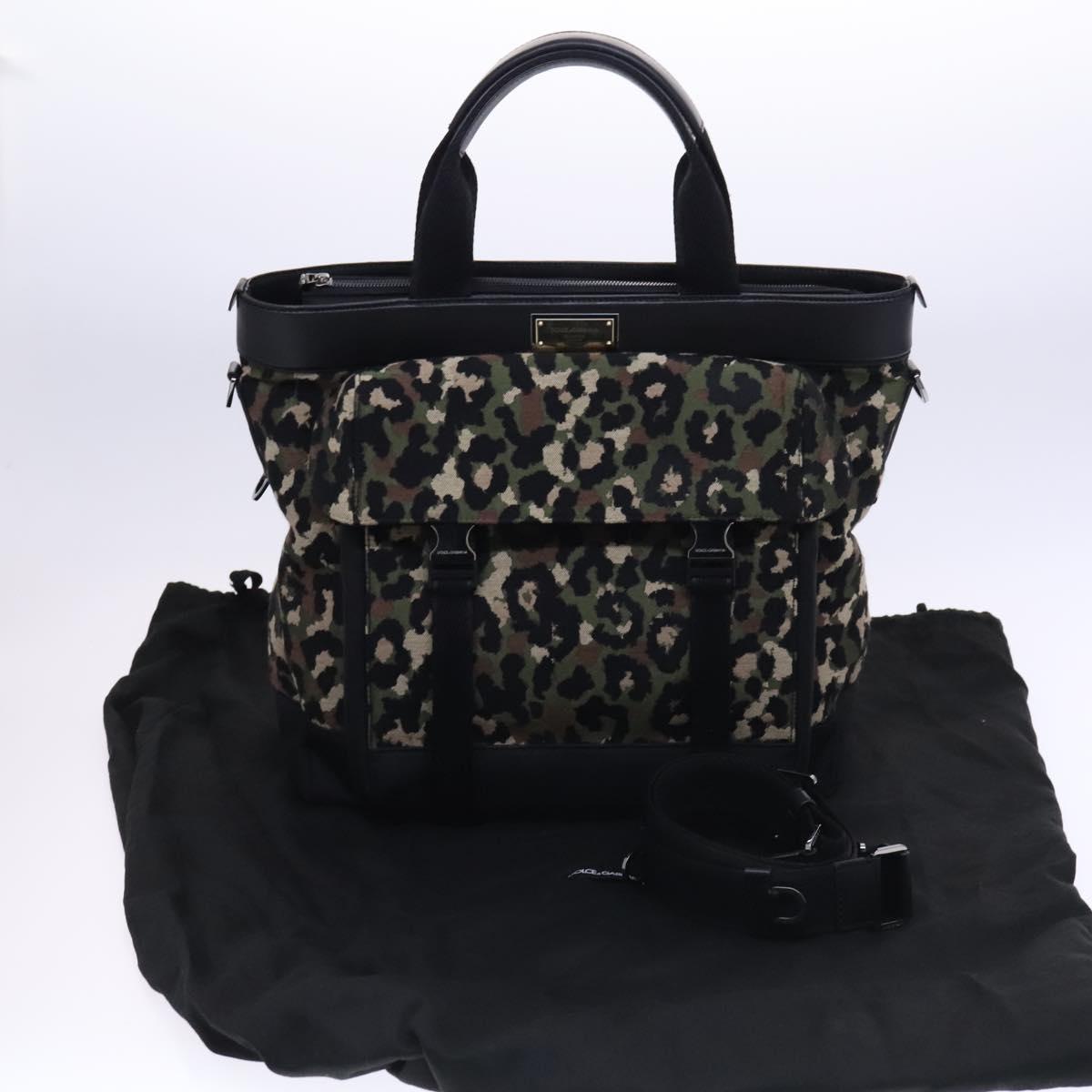 DOLCE&GABBANA Leopard Hand Bag Canvas 2way Green Black Auth bs23143