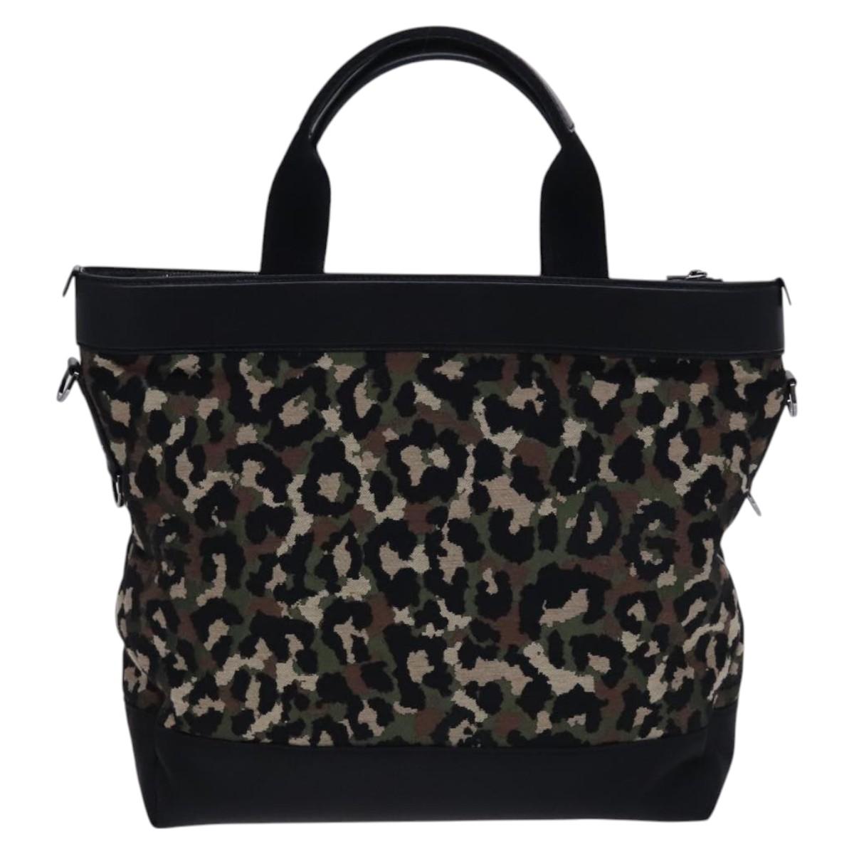 DOLCE&GABBANA Leopard Hand Bag Canvas 2way Green Black Auth bs23143