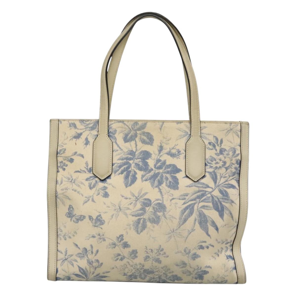 GUCCI Tote Bag Canvas Leather White Blue Auth bs23144