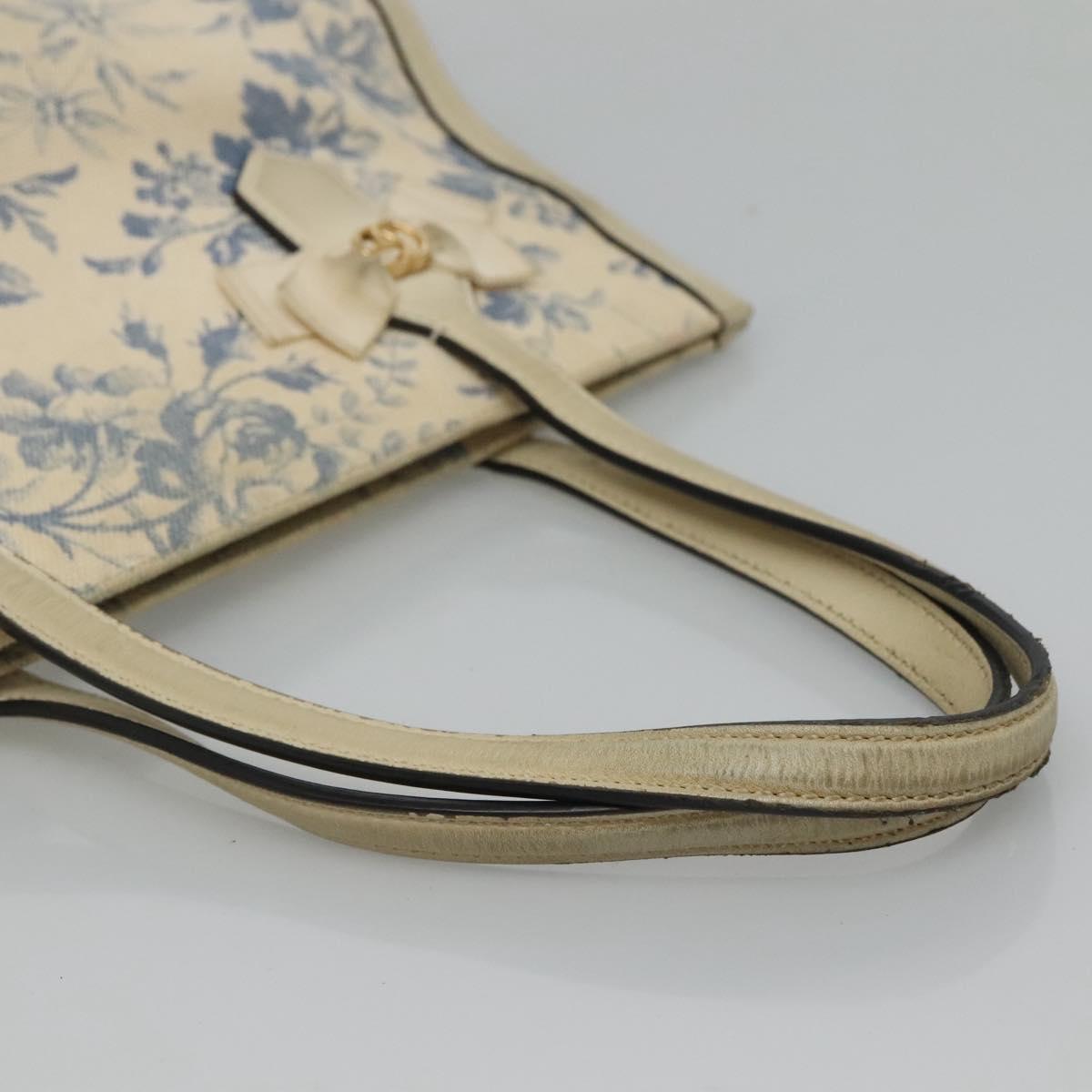 GUCCI Tote Bag Canvas Leather White Blue Auth bs23144