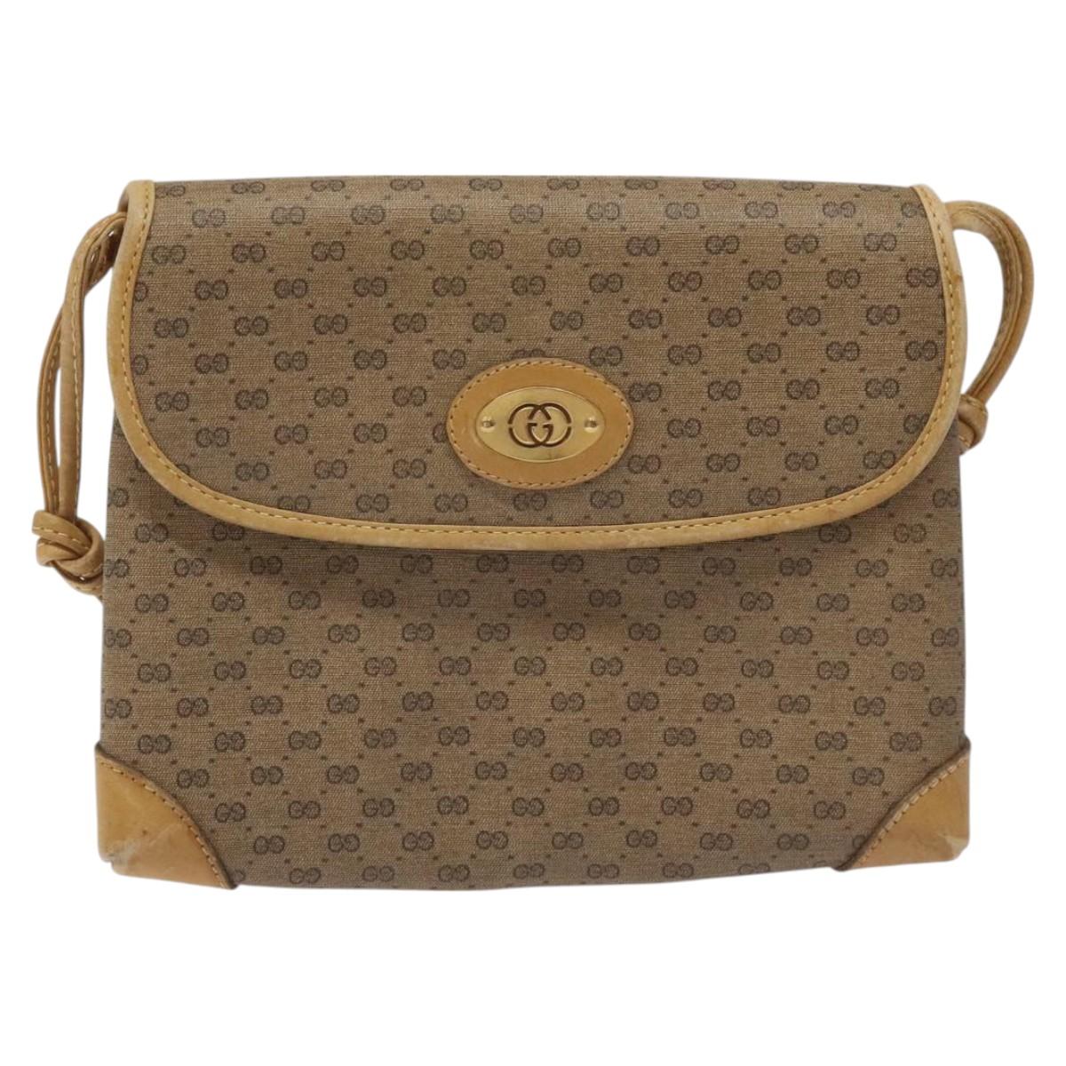 GUCCI Micro GG Canvas Shoulder Bag PVC Leather Beige Auth bs23145