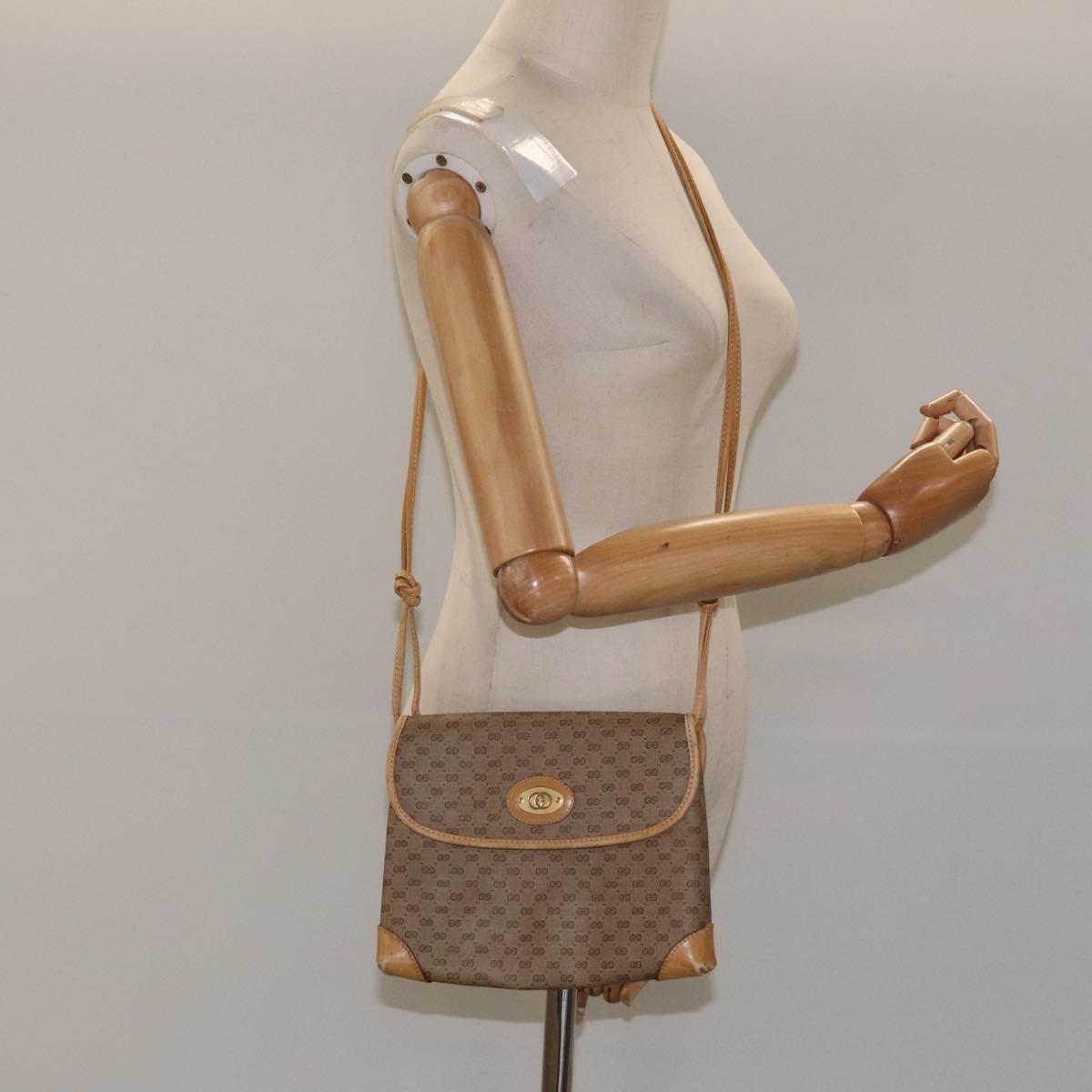 GUCCI Micro GG Canvas Shoulder Bag PVC Leather Beige Auth bs23145