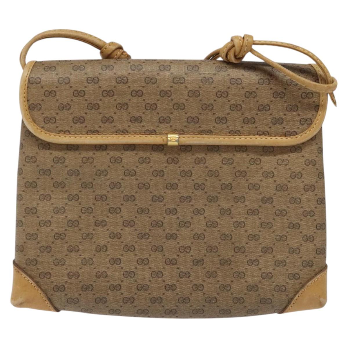 GUCCI Micro GG Canvas Shoulder Bag PVC Leather Beige Auth bs23145