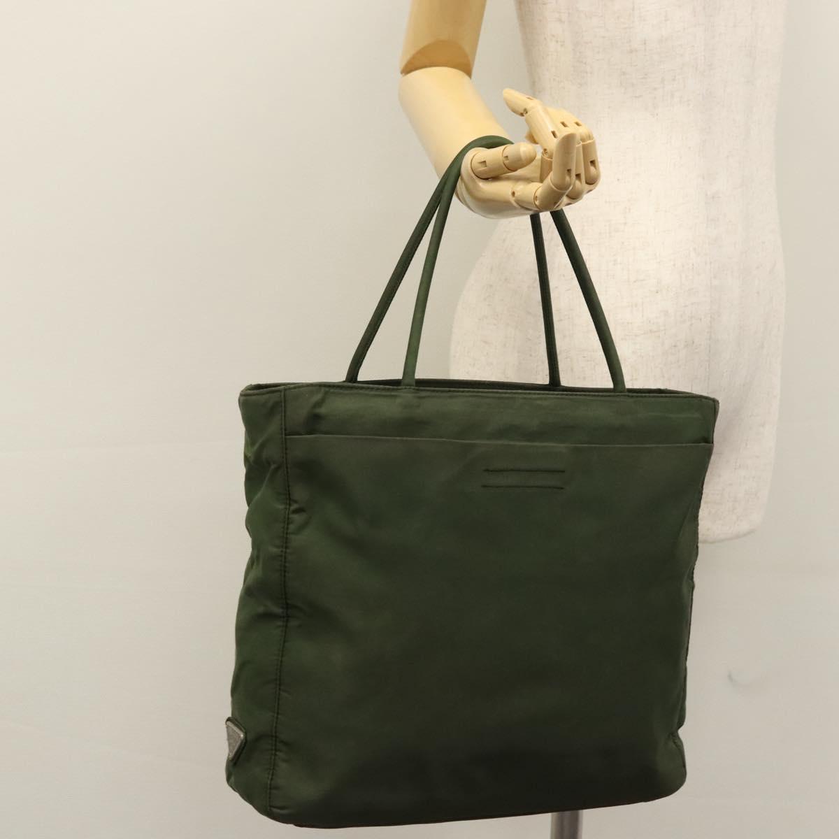 PRADA Hand Bag Nylon Green Silver Auth bs23150