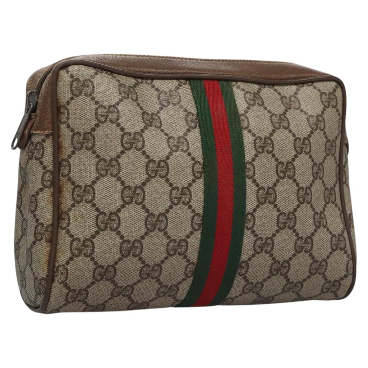 GUCCI GG Supreme Web Sherry Line Clutch Bag PVC Beige 89 01 012 Auth bs23153