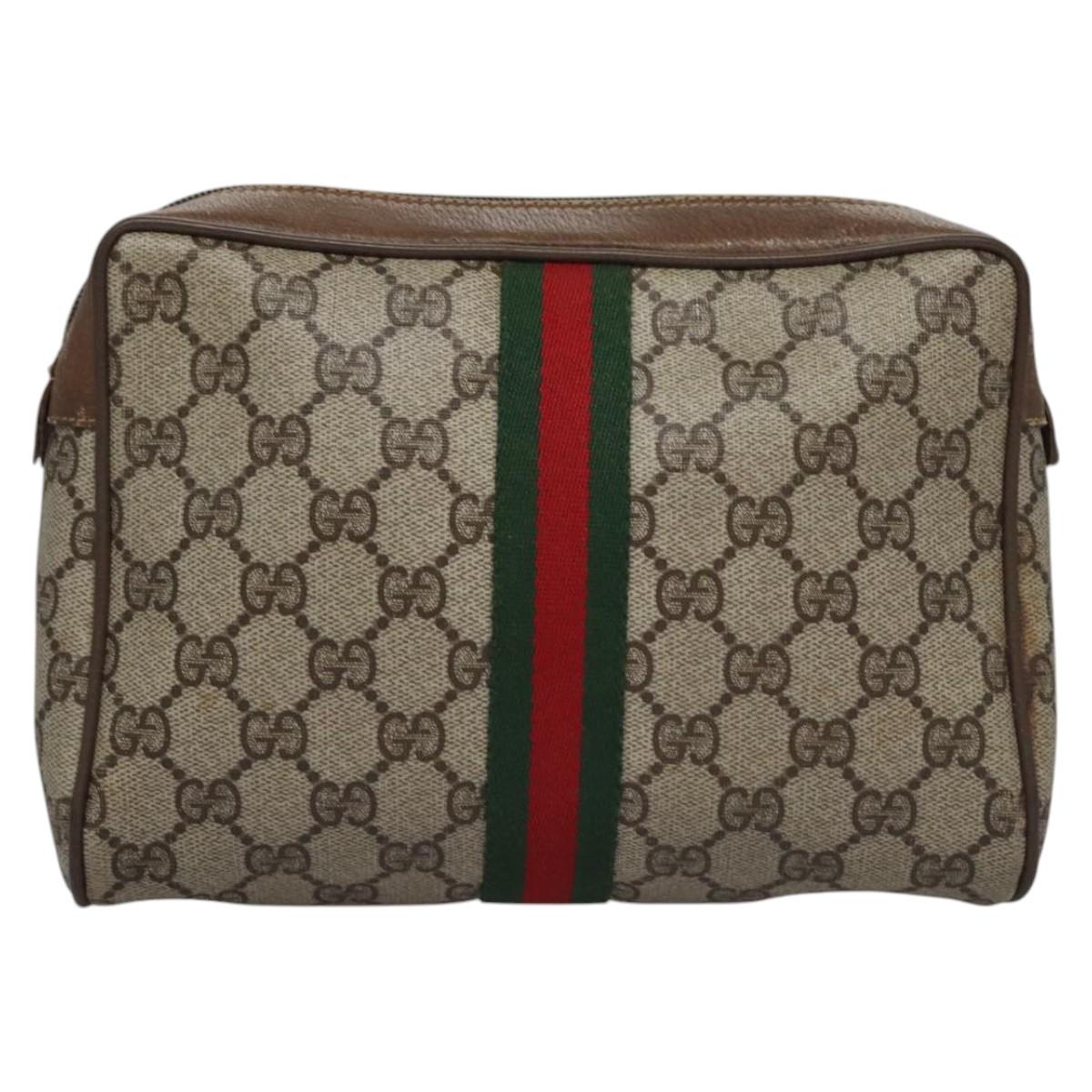 GUCCI GG Supreme Web Sherry Line Clutch Bag PVC Beige 89 01 012 Auth bs23153