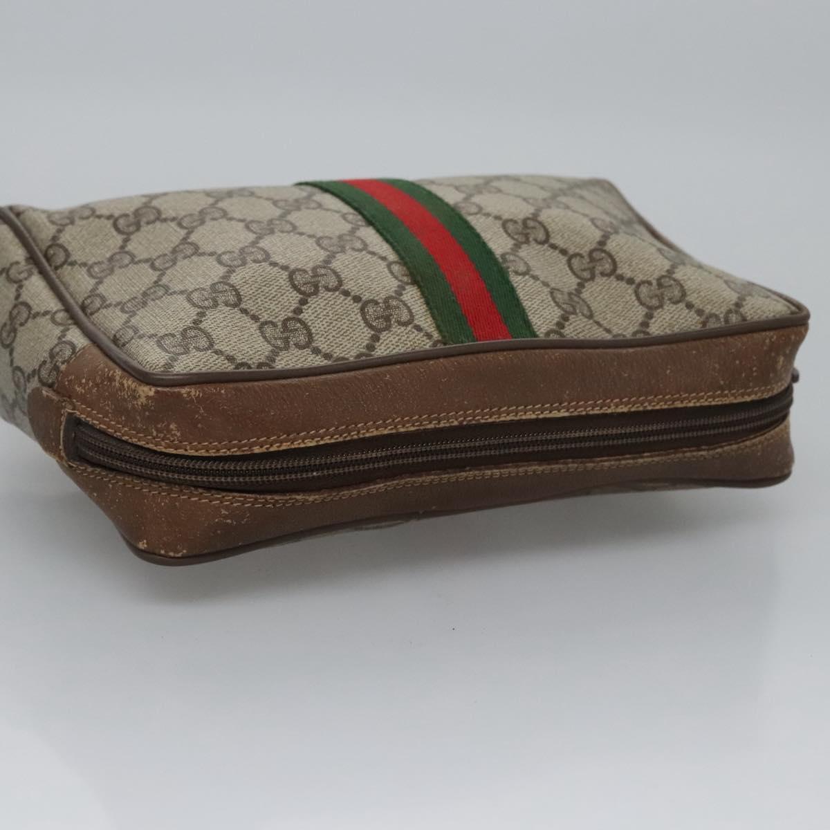 GUCCI GG Supreme Web Sherry Line Clutch Bag PVC Beige 89 01 012 Auth bs23153