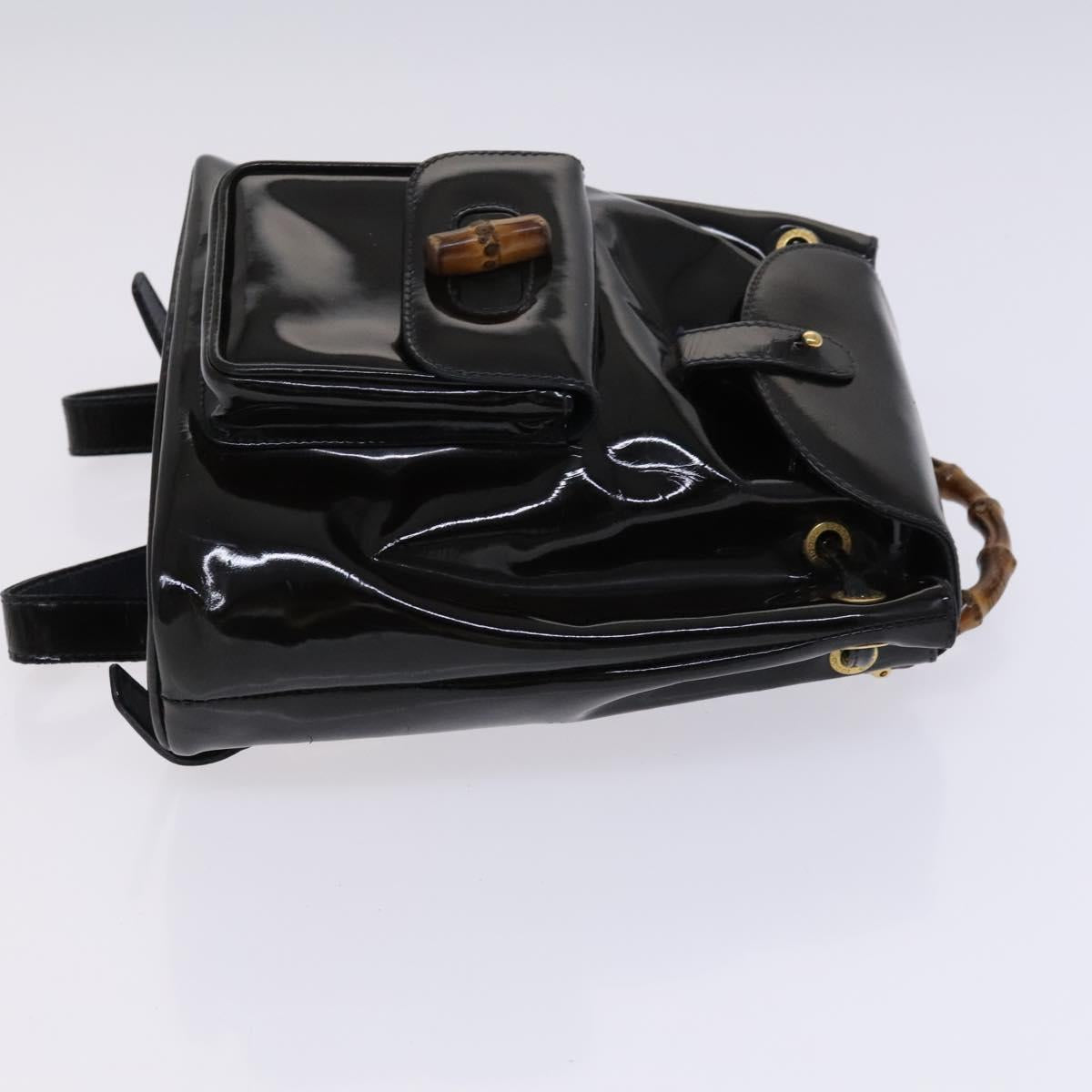 GUCCI Bamboo Backpack Enamel Black Gold Auth bs23155