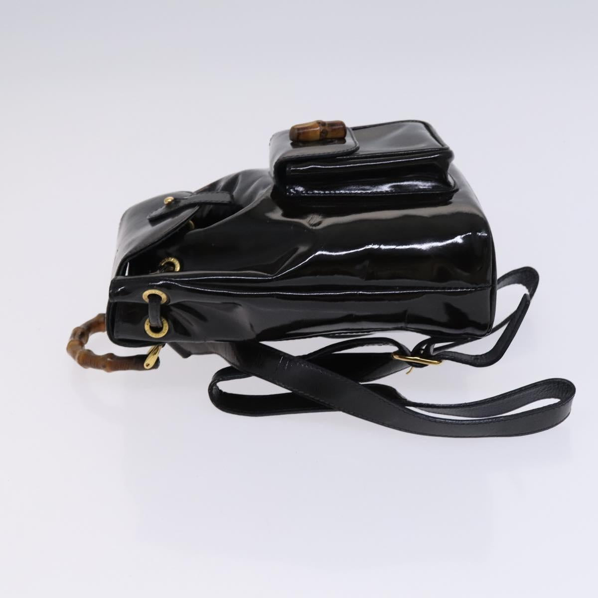 GUCCI Bamboo Backpack Enamel Black Gold Auth bs23155