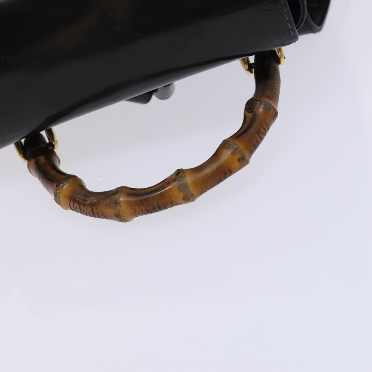 GUCCI Bamboo Backpack Enamel Black Gold Auth bs23155