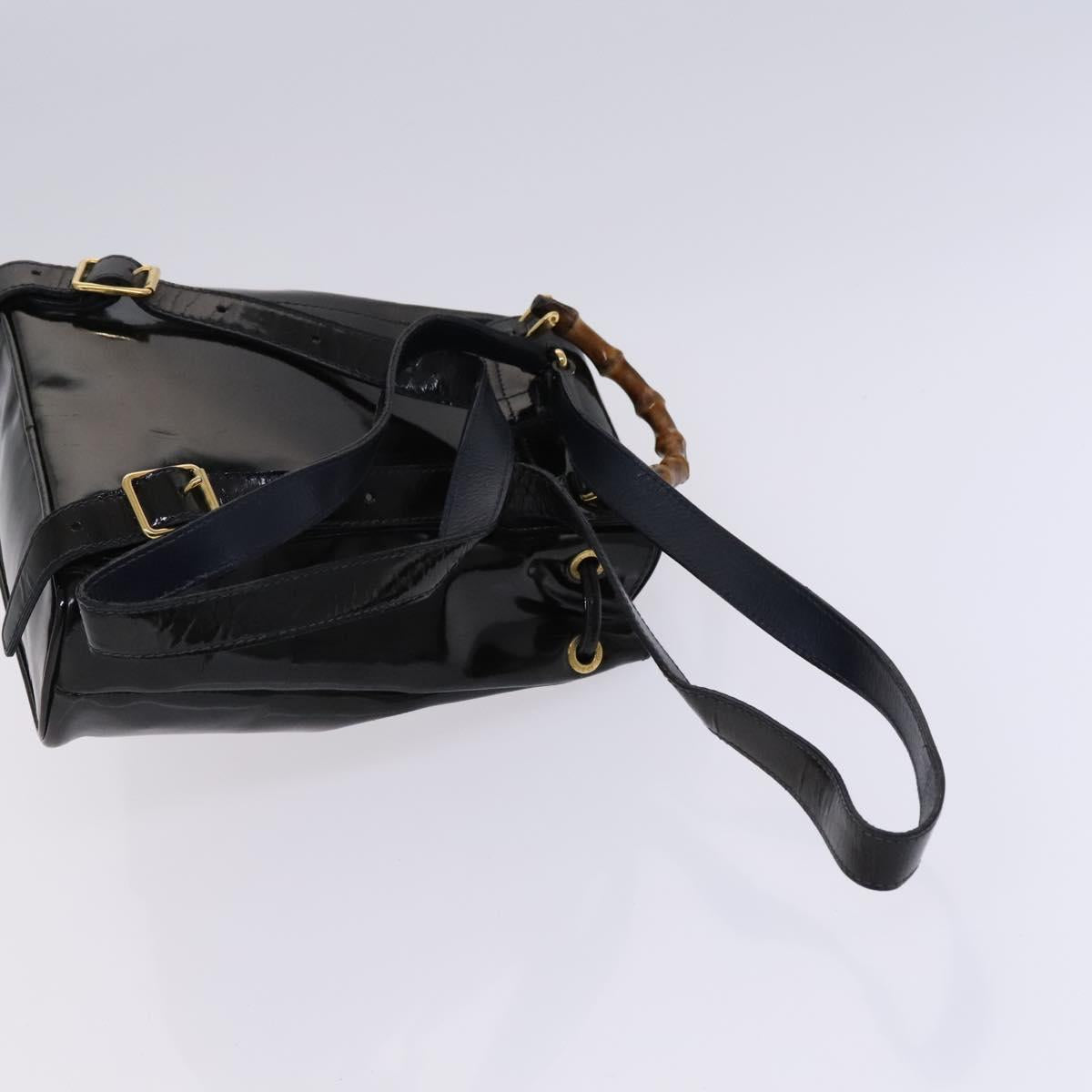 GUCCI Bamboo Backpack Enamel Black Gold Auth bs23155