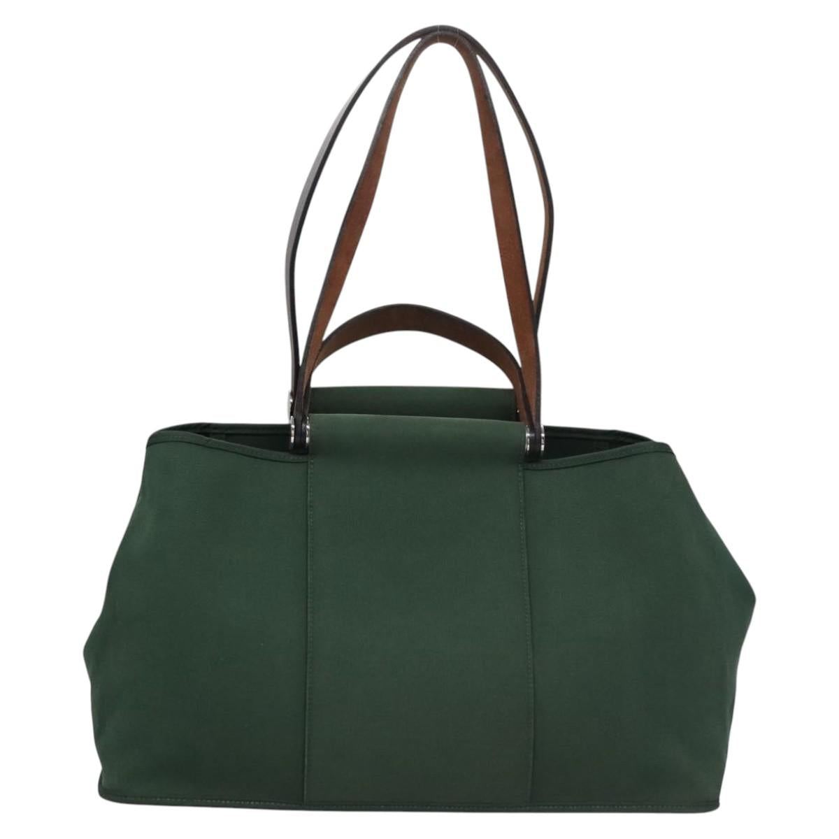 HERMES Kabak Elan PM Hand Bag Canvas 2way Green Auth bs23159
