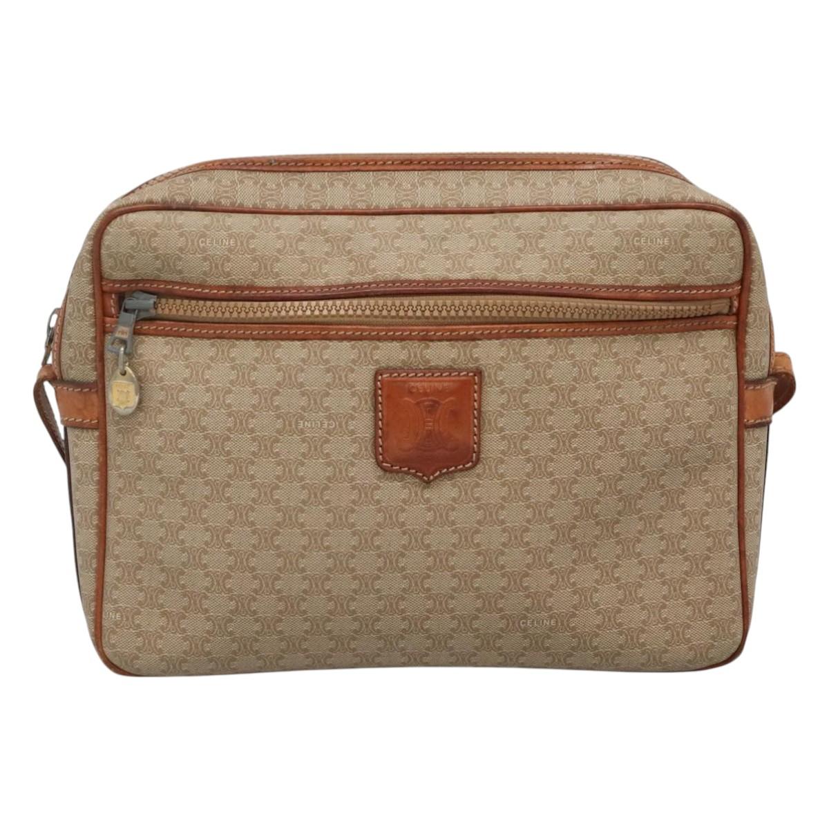 CELINE Macadam Canvas Shoulder Bag PVC Beige Gold Auth bs23175