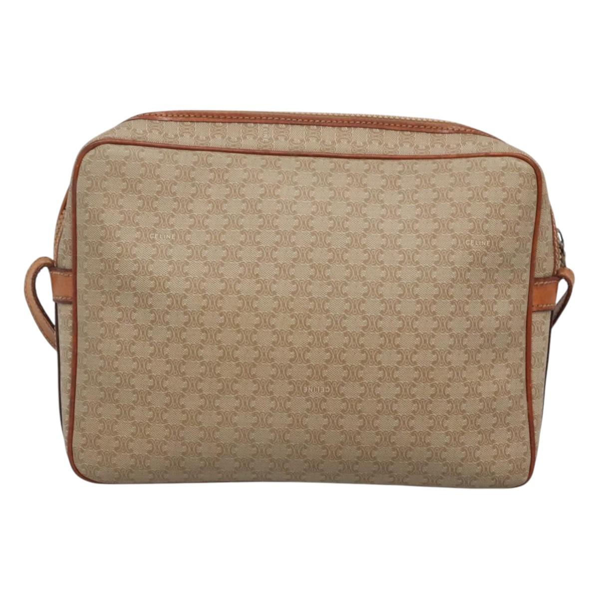 CELINE Macadam Canvas Shoulder Bag PVC Beige Gold Auth bs23175