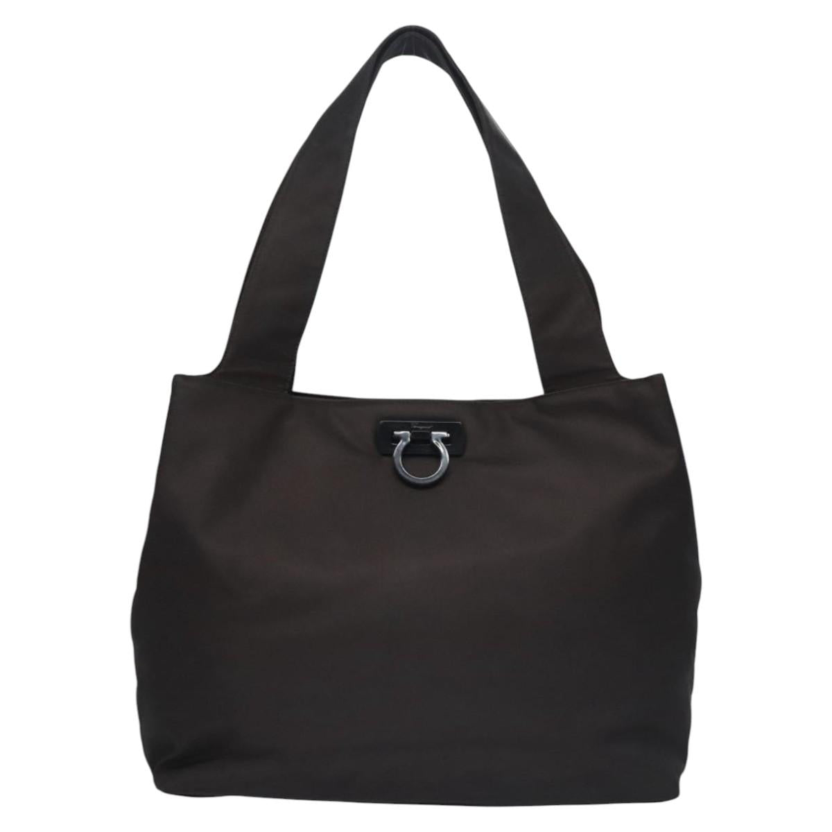 Salvatore Ferragamo Gancini Tote Bag Nylon Brown Auth bs23209