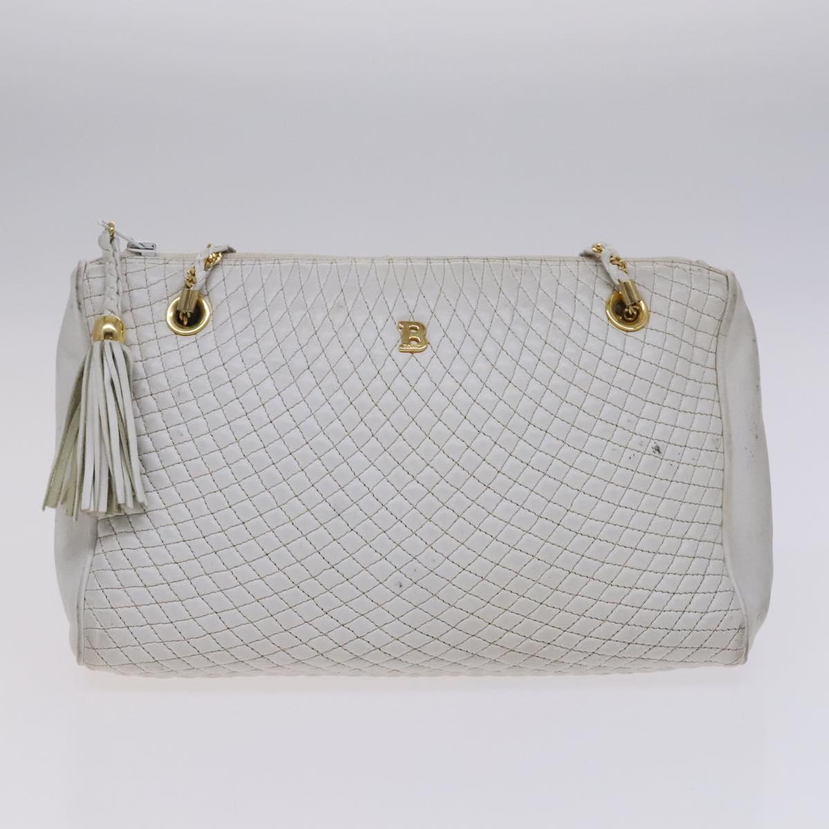 BALLY INTRECCIATO Shoulder Boston Bag Leather 3Set Black White Auth bs23216