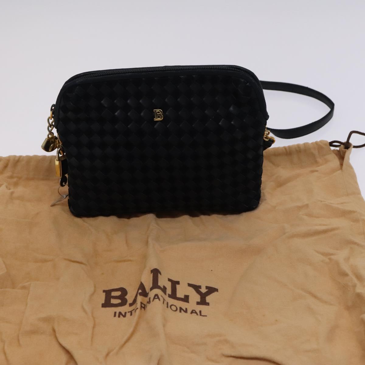 BALLY INTRECCIATO Shoulder Boston Bag Leather 3Set Black White Auth bs23216