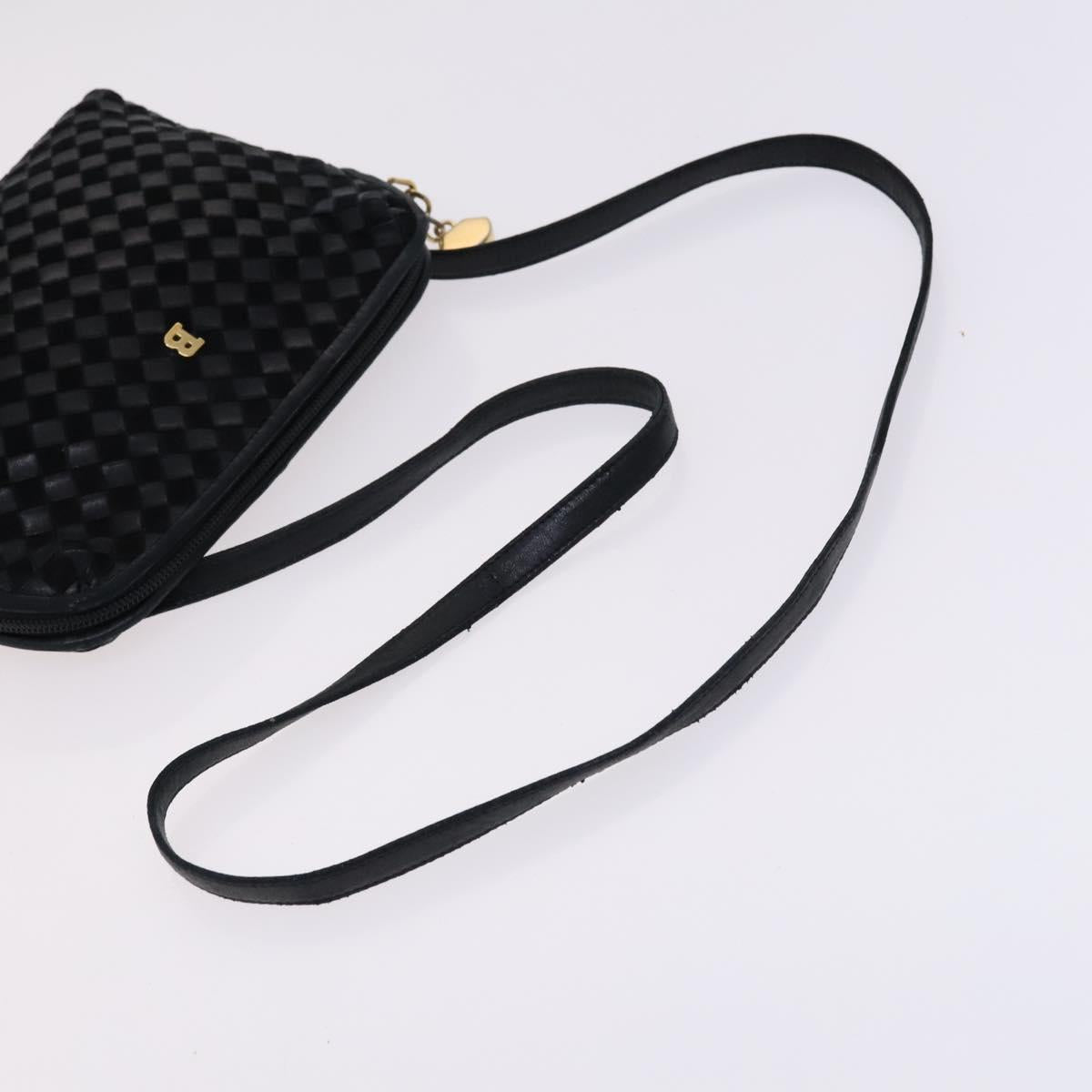 BALLY INTRECCIATO Shoulder Boston Bag Leather 3Set Black White Auth bs23216