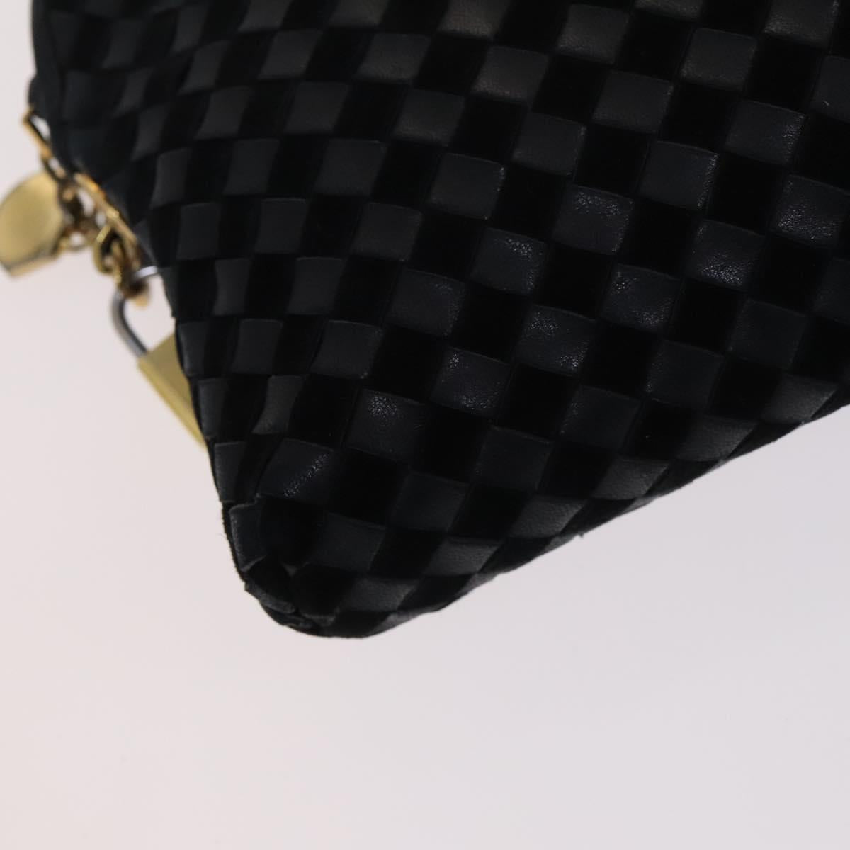 BALLY INTRECCIATO Shoulder Boston Bag Leather 3Set Black White Auth bs23216