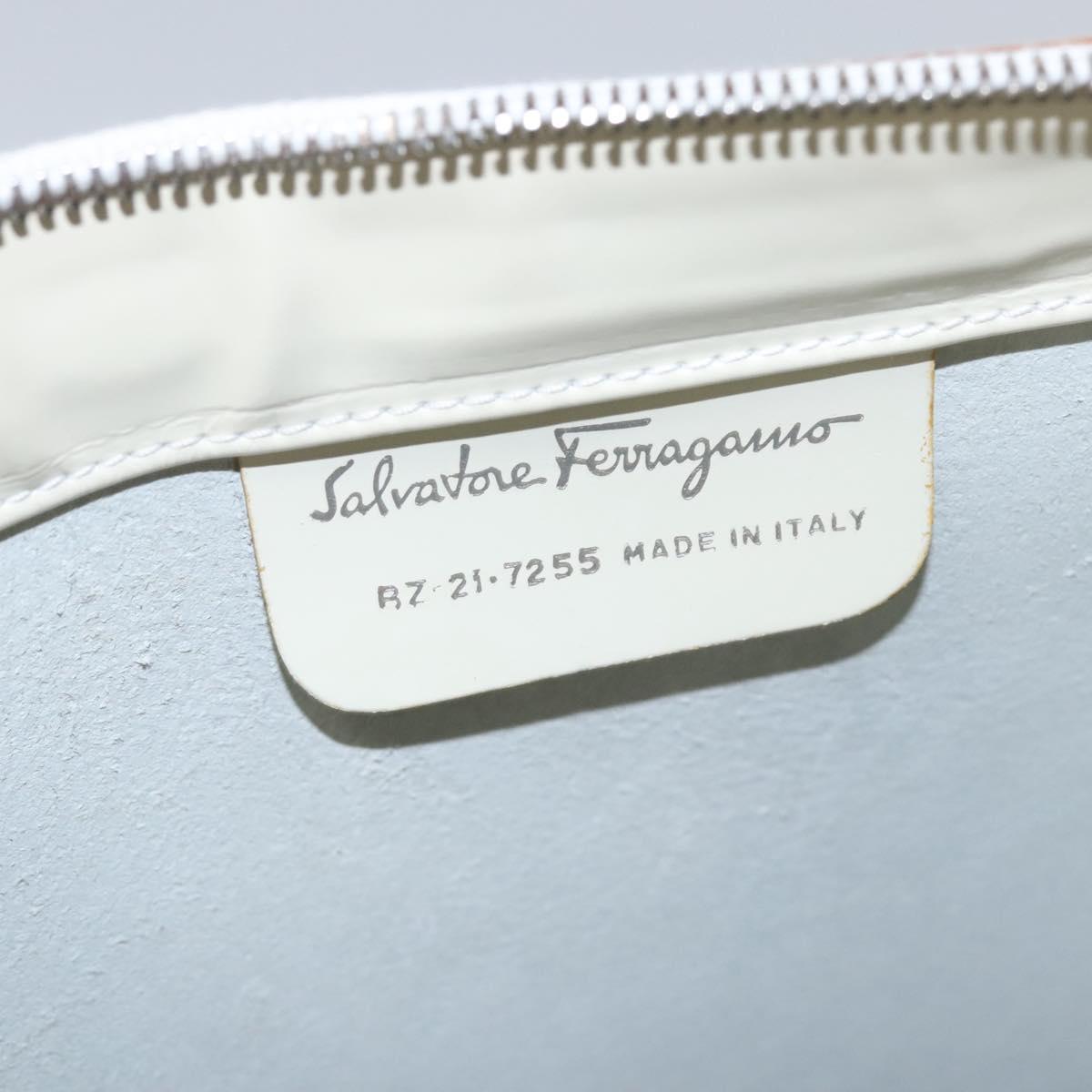 Salvatore Ferragamo Tote Bag Enamel White Silver Auth bs23225