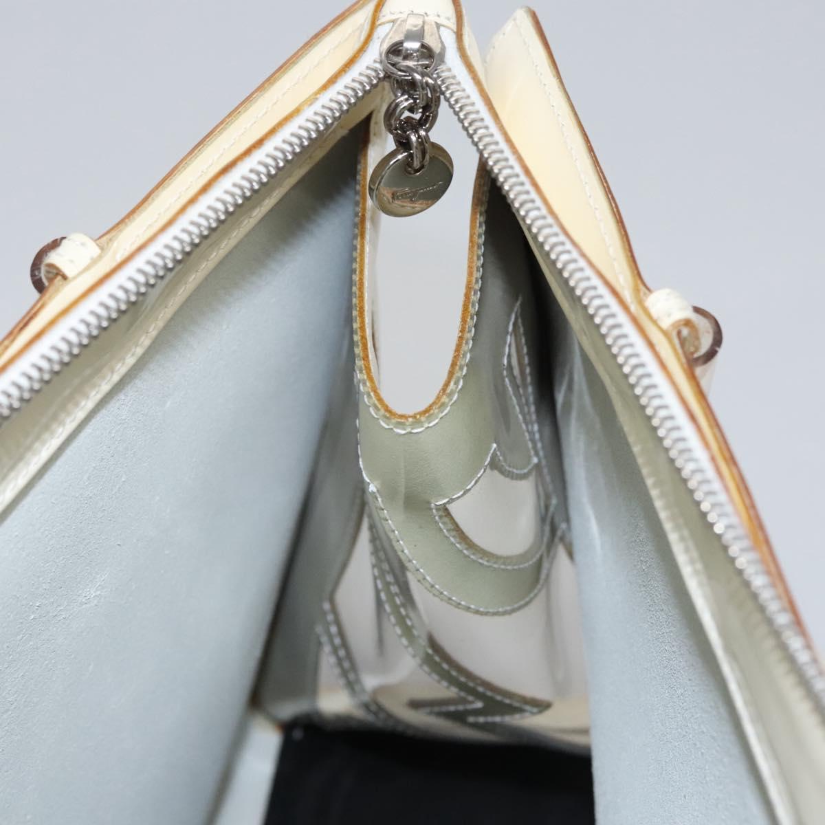 Salvatore Ferragamo Tote Bag Enamel White Silver Auth bs23225