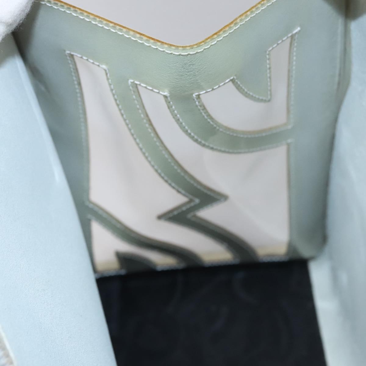 Salvatore Ferragamo Tote Bag Enamel White Silver Auth bs23225