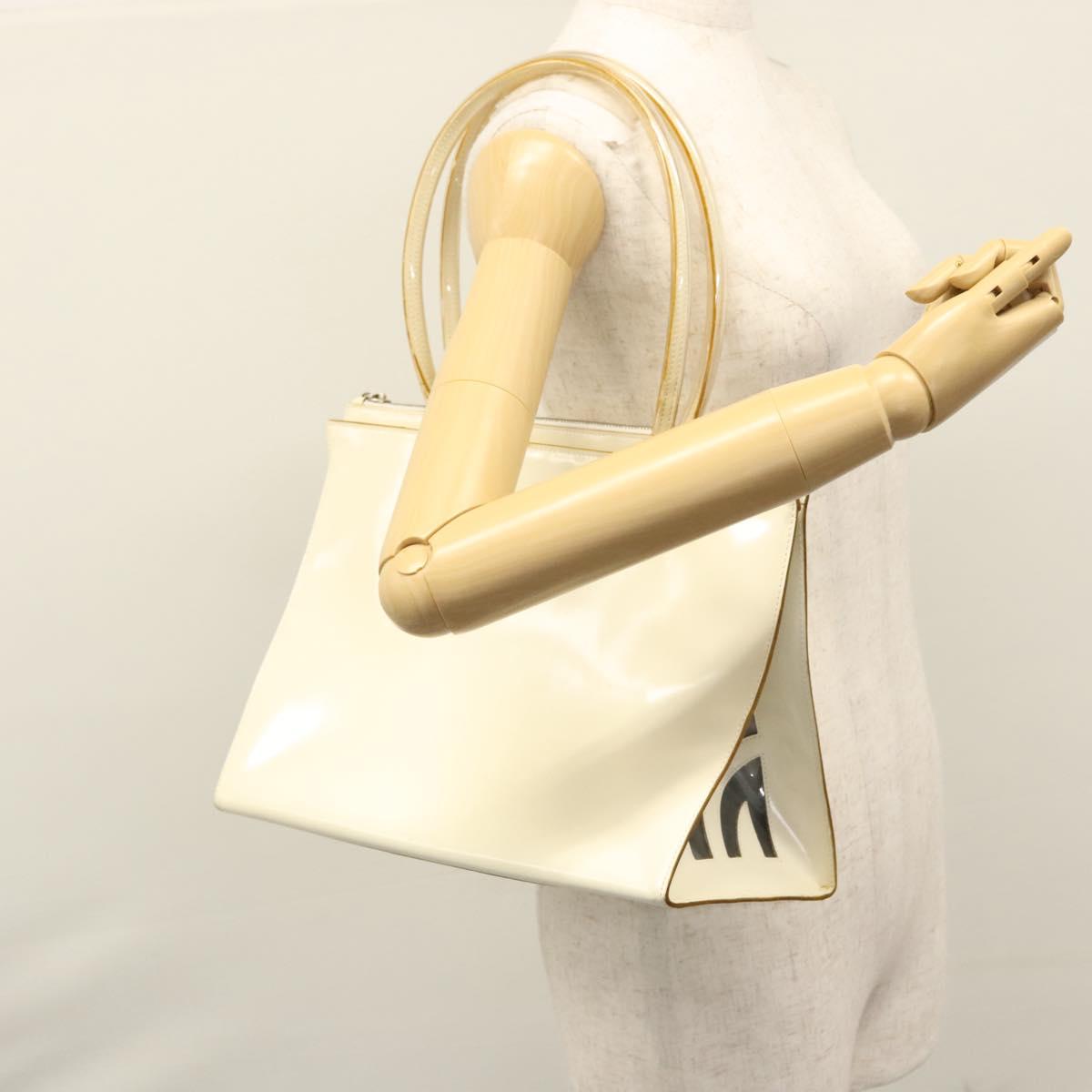 Salvatore Ferragamo Tote Bag Enamel White Silver Auth bs23225