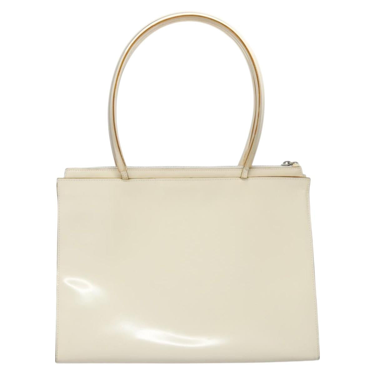 Salvatore Ferragamo Tote Bag Enamel White Silver Auth bs23225