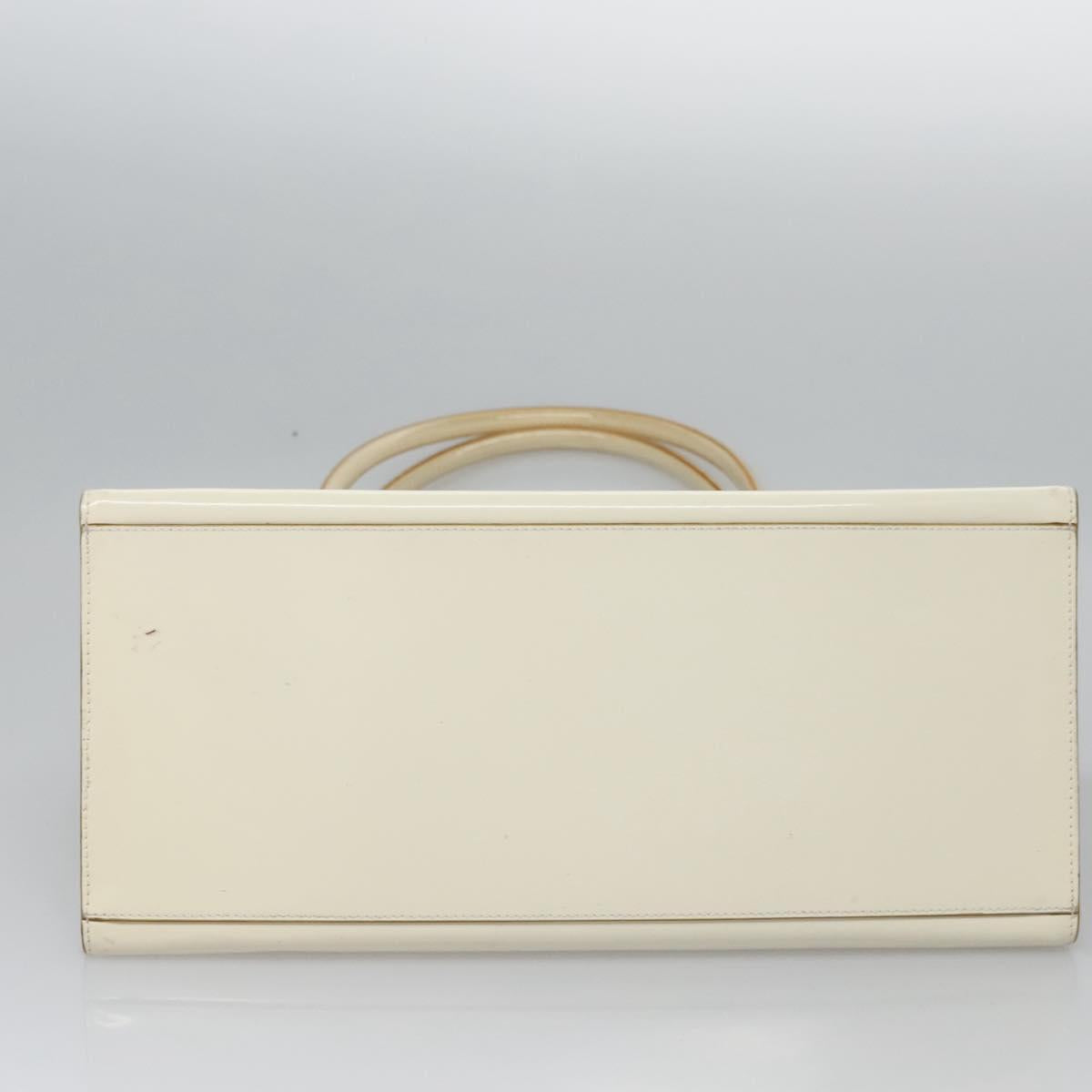 Salvatore Ferragamo Tote Bag Enamel White Silver Auth bs23225