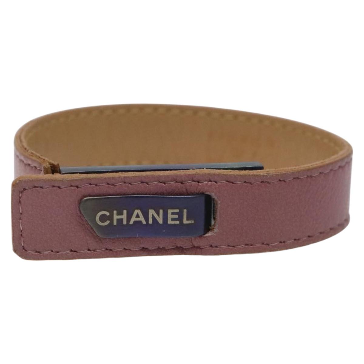 CHANEL Bracelet Leather Purple CC Auth bs23239