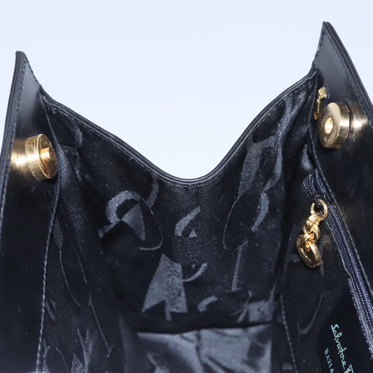 Salvatore Ferragamo Vala Hand Bag Leather Black Gold Auth bs23240