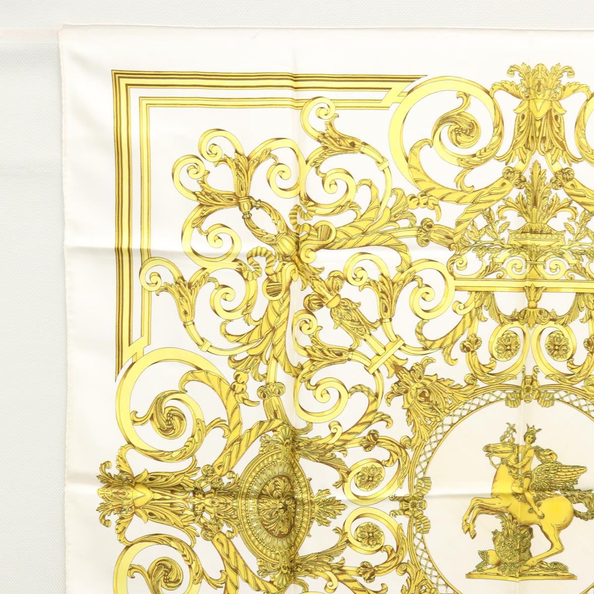 HERMES Carre 90 Scarf ""LES TUILERIES""  Silk Yellow White Auth bs23244